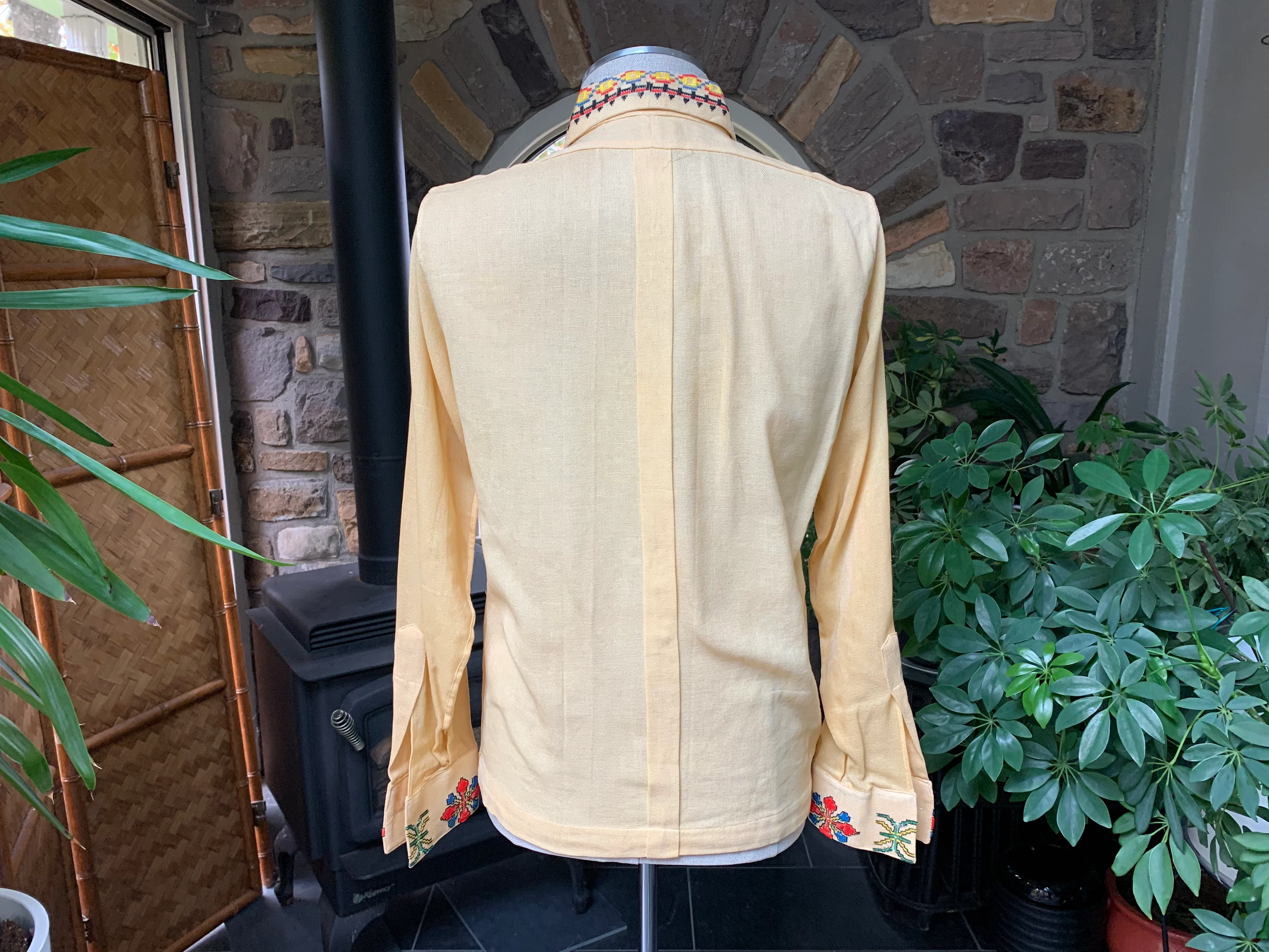 60s/70s Geometrical Gender Neutral Embroidered Cotton Shirt - Image 2