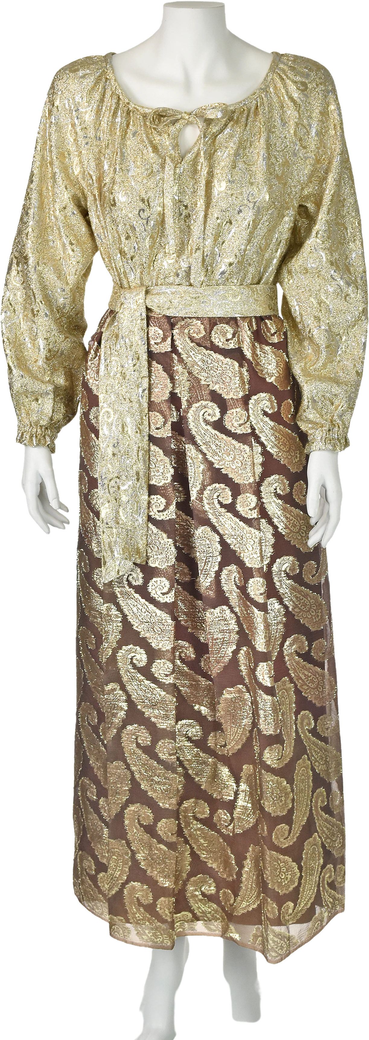 60s/70s Fancy Peasant Dress With Brown And Gold Sari Skirt
