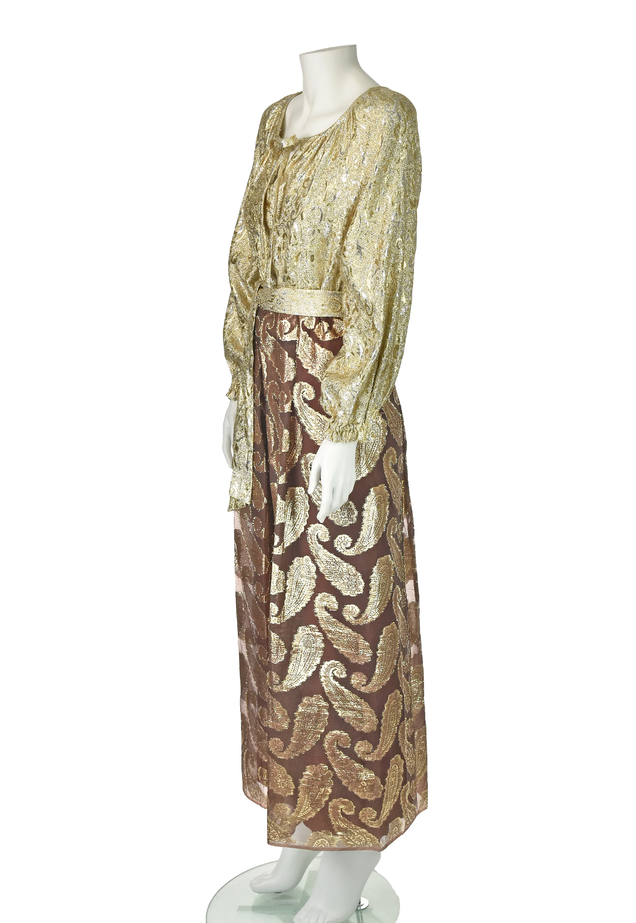 60s/70s Fancy Peasant Dress With Brown And Gold Sari Skirt - Image 3