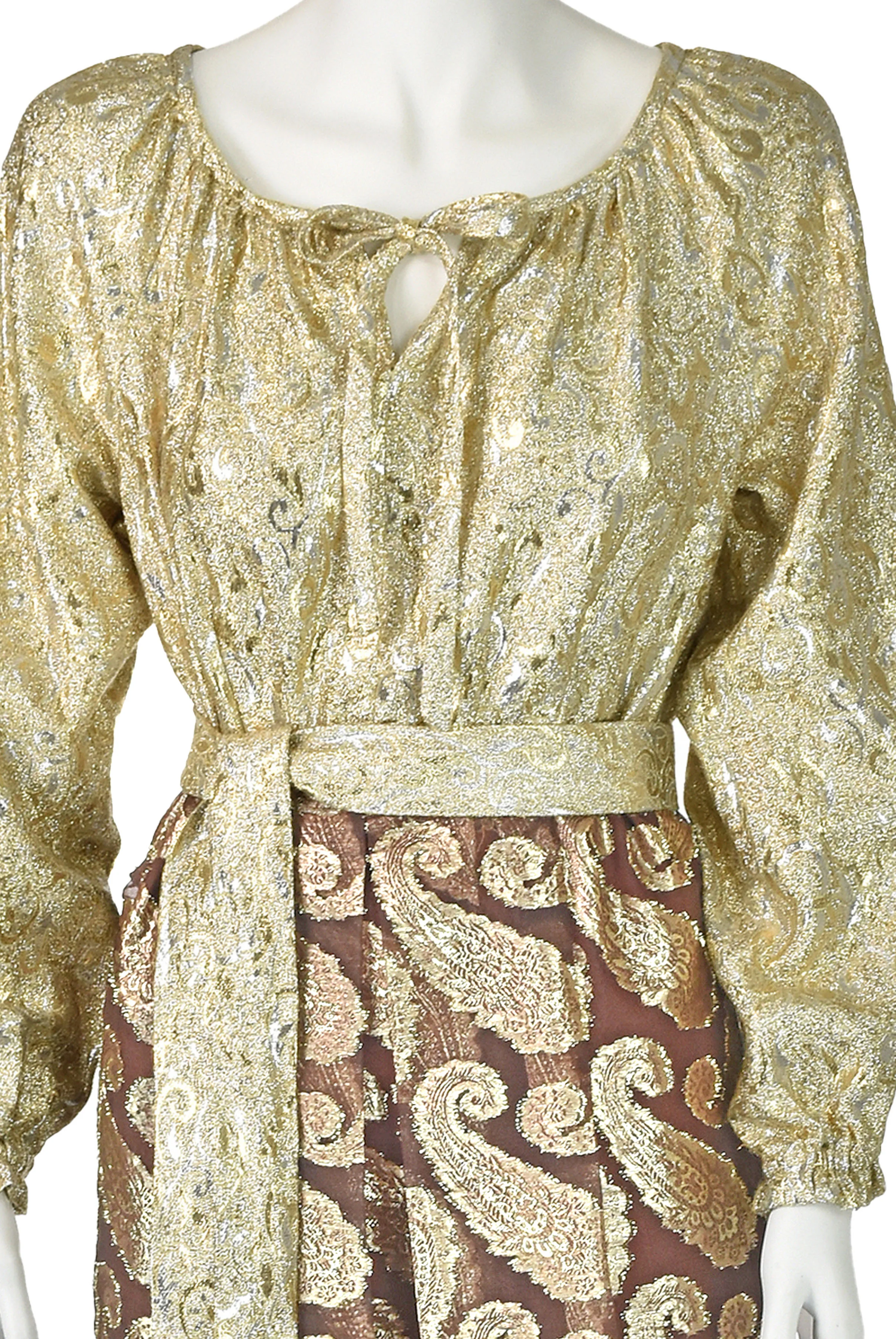60s/70s Fancy Peasant Dress With Brown And Gold Sari Skirt - Image 4