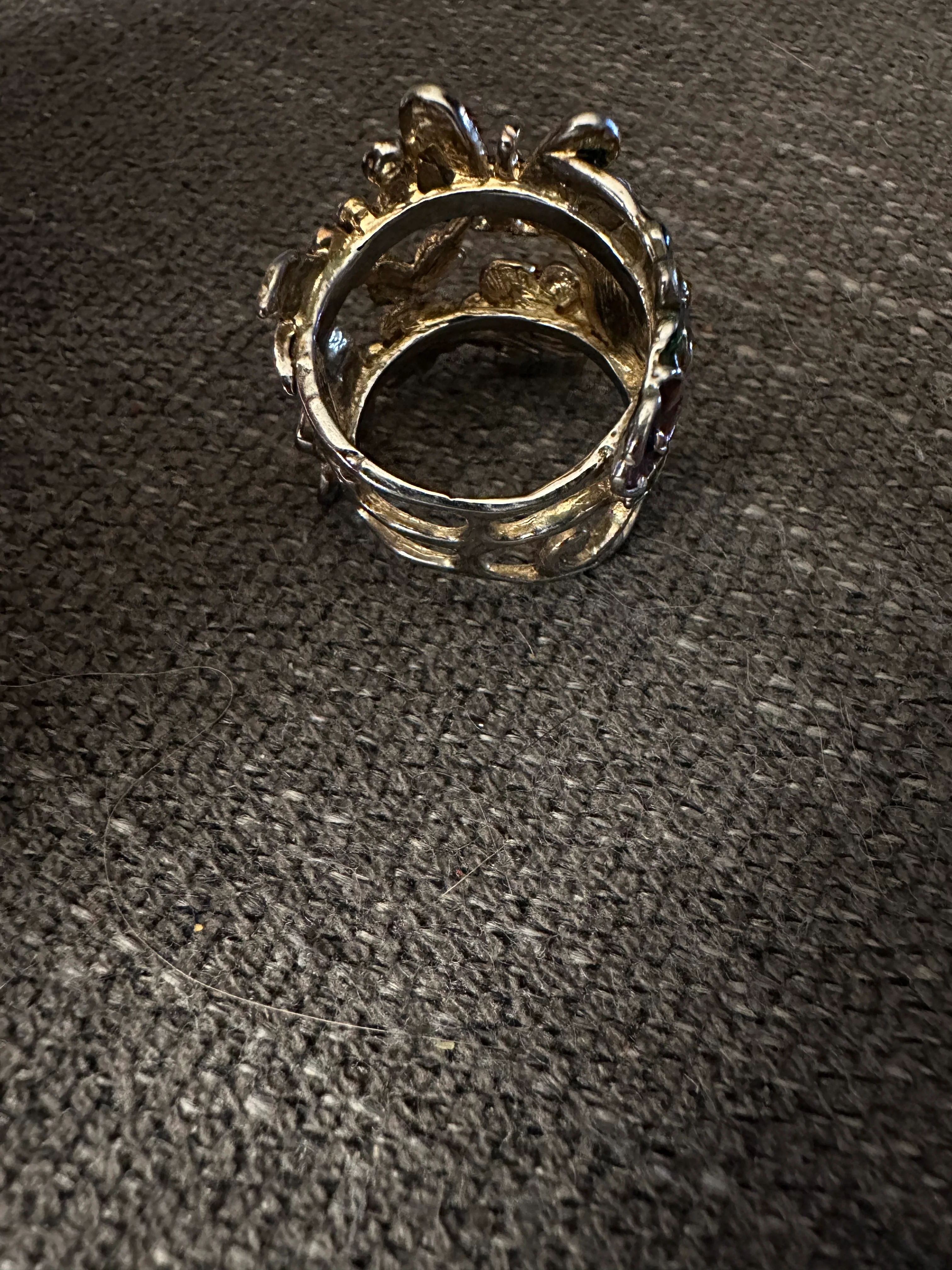 60s/70s Floral And Butterfly Enamel And Rhinestone Ring - Image 2