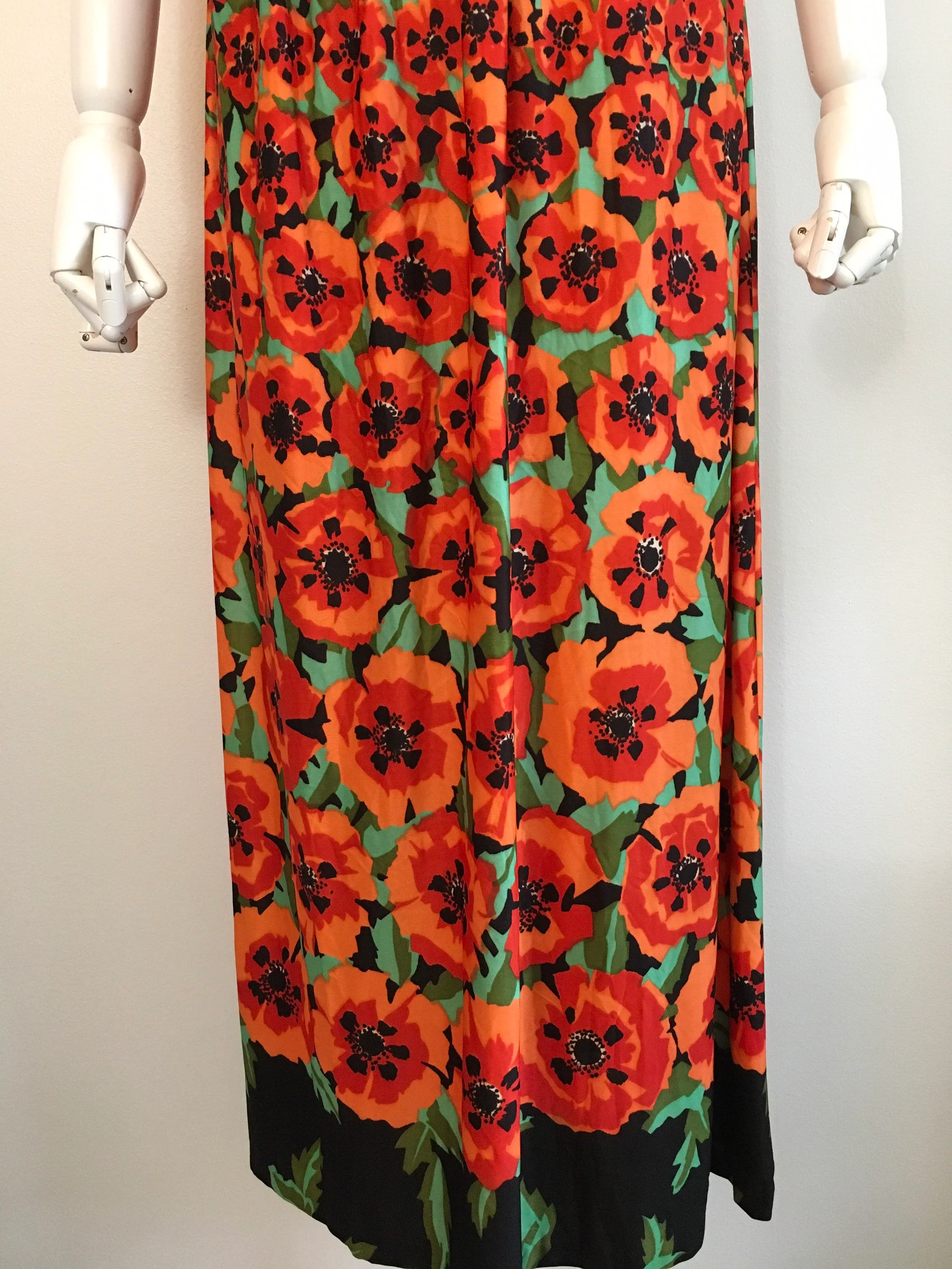60's/70's Floral Border Print Poppy Halter Maxi Dress - Image 5