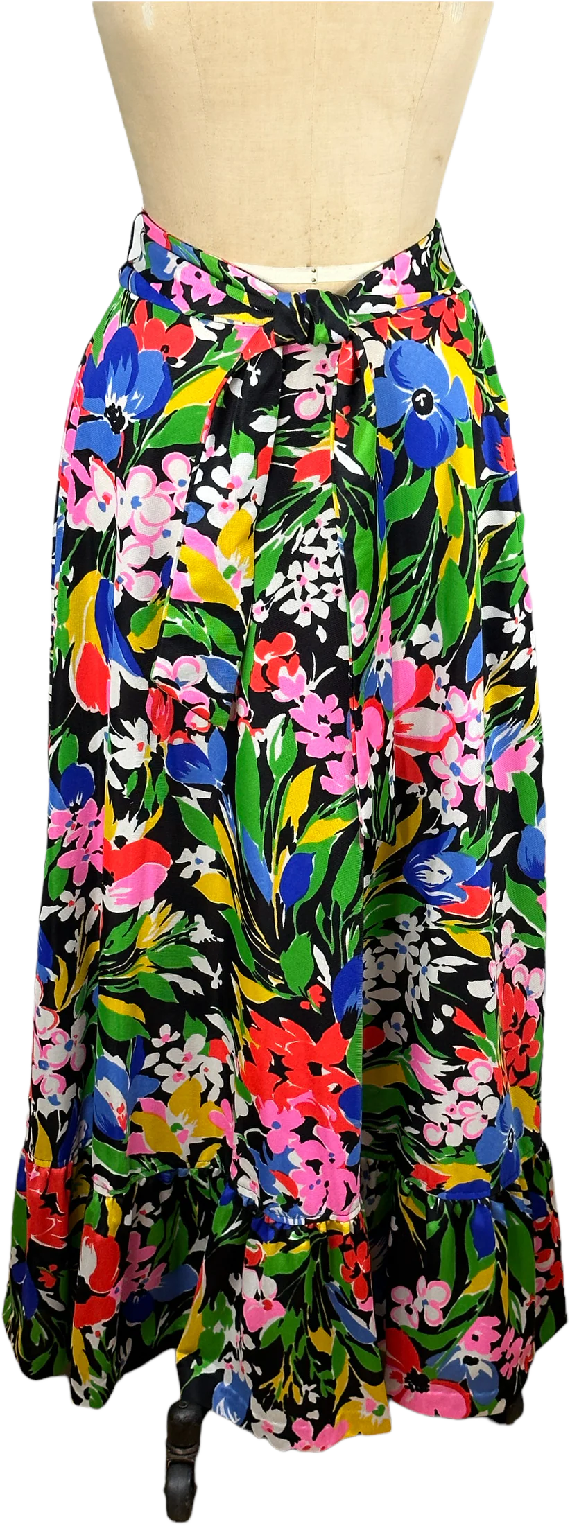 60s/70s Floral Maxi Peasant Skirt With Ruffled Hem By Century of Boston