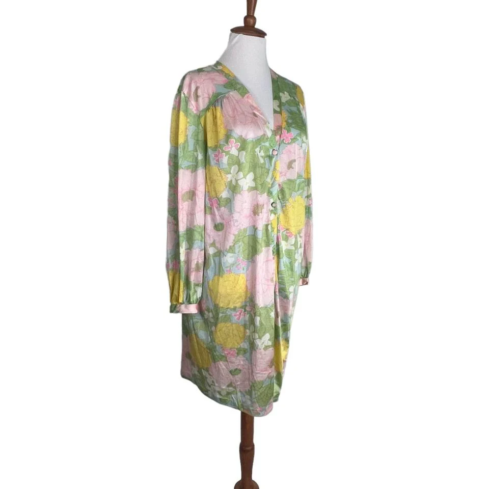 60s/70s Floral Pastel Button Front Robe S - Image 5