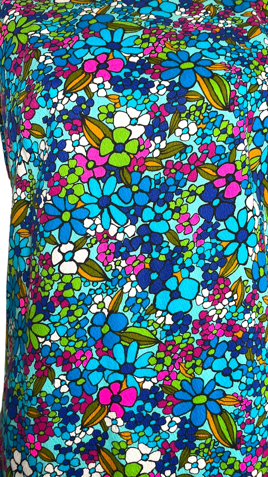 60s/70s Floral Psychdelic Neon Hawaiin Crewneck Maxi Dress - Image 8