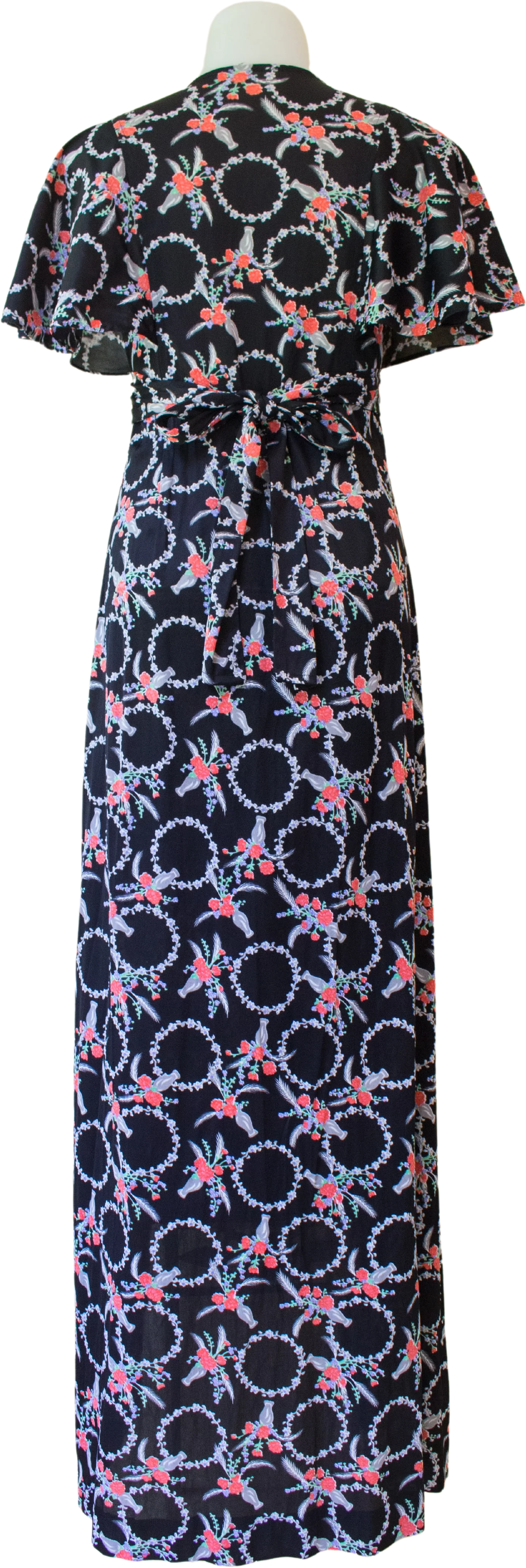 60s/70s Floral Vase Print Maxi Dress With Flutter Sleeves - Image 2