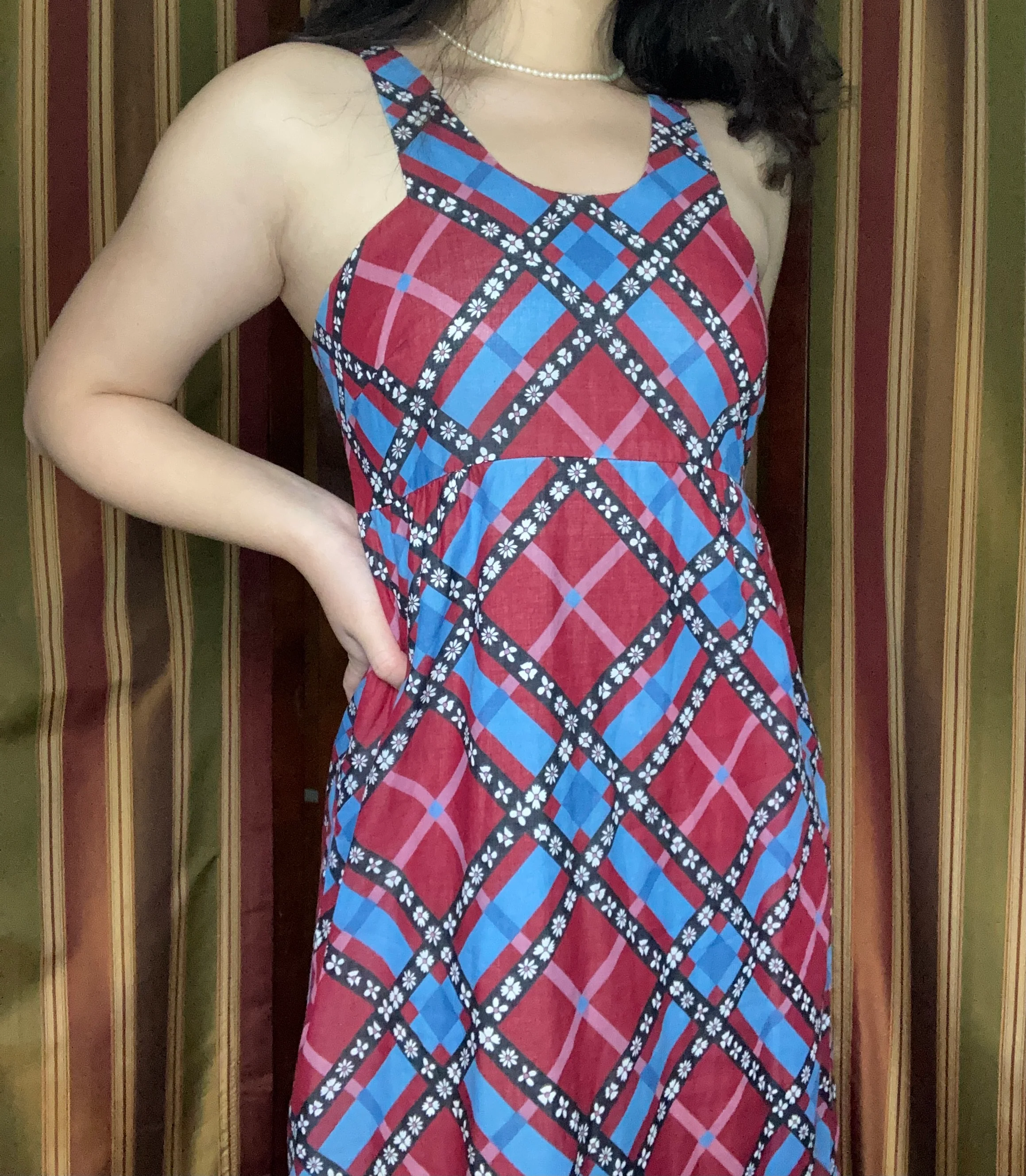 60s/70s Flower Power Cross Floral Hawaiian Maxi Dress By Tahiti Imports - Image 2