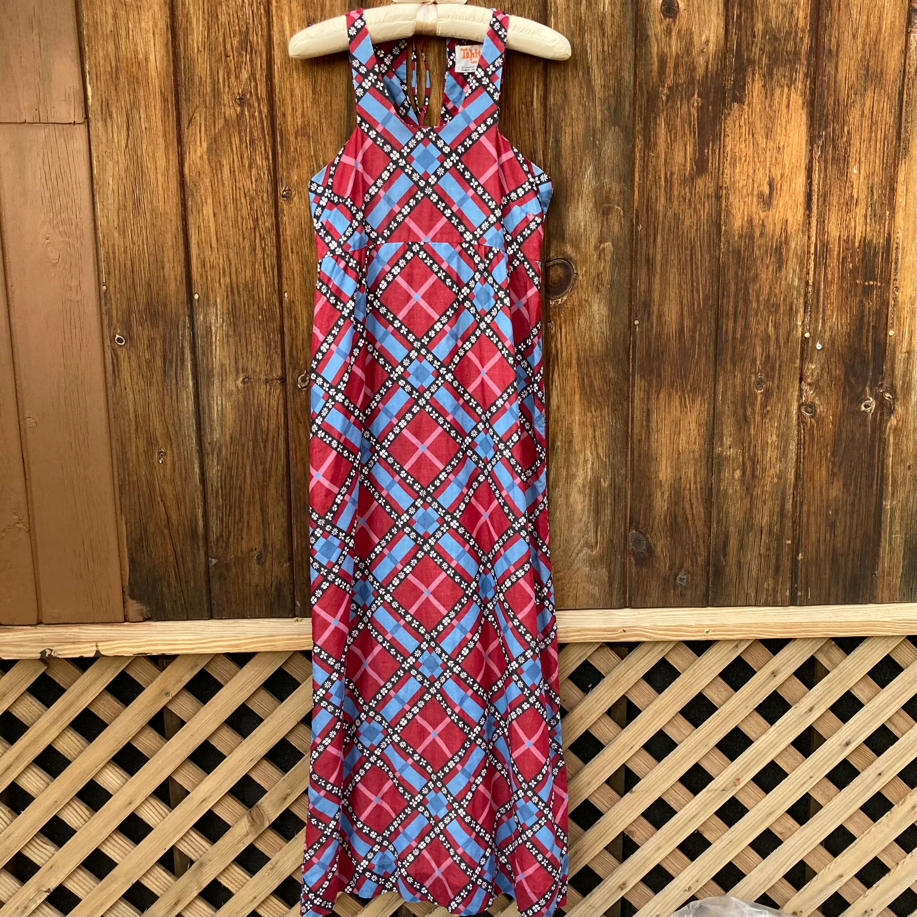 60s/70s Flower Power Cross Floral Hawaiian Maxi Dress By Tahiti Imports - Image 3