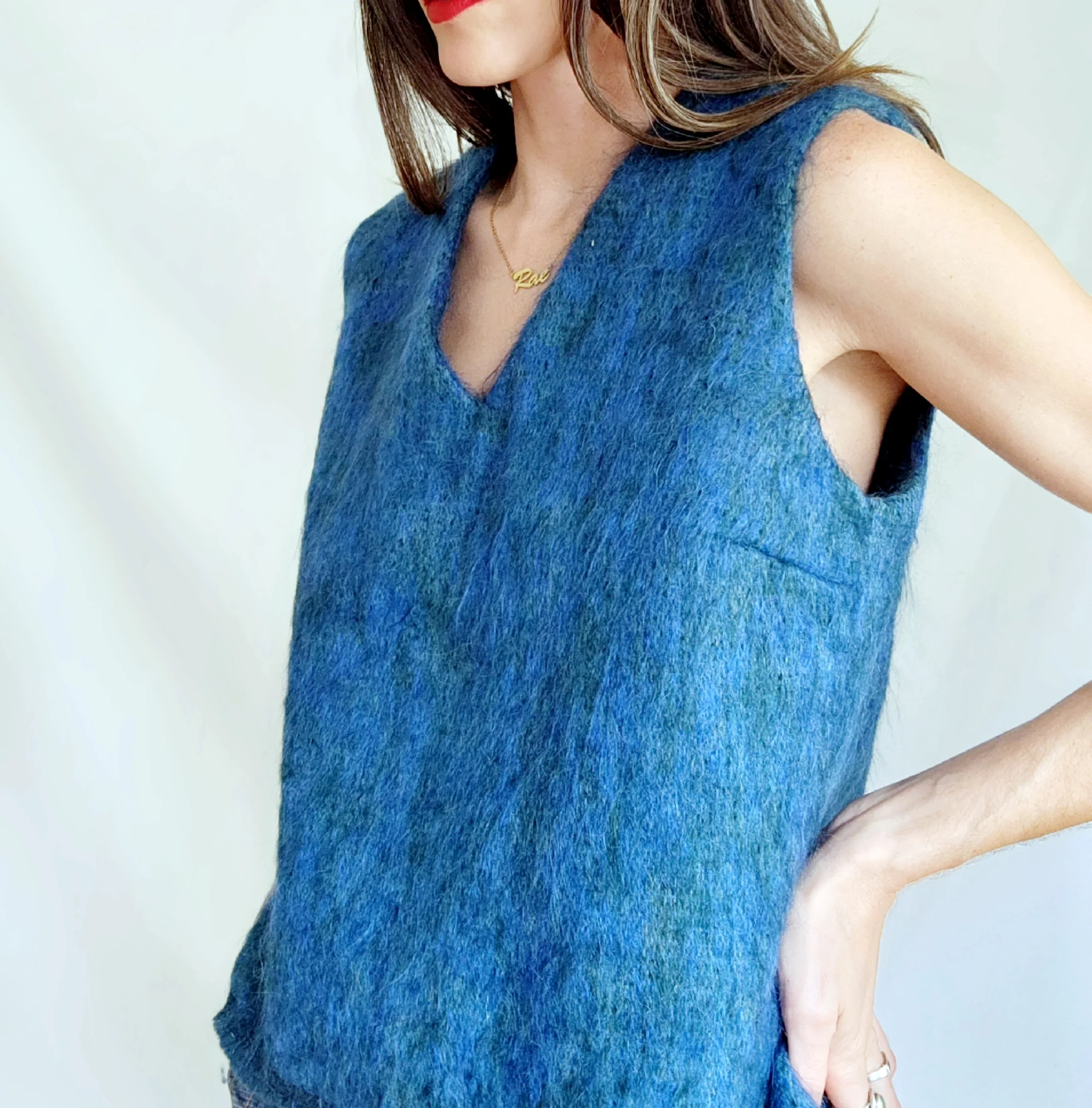 60s/70s Fuzzy Blue Mohair Sweater Vest Pullover Jumper By Andrew Stewart - Image 10