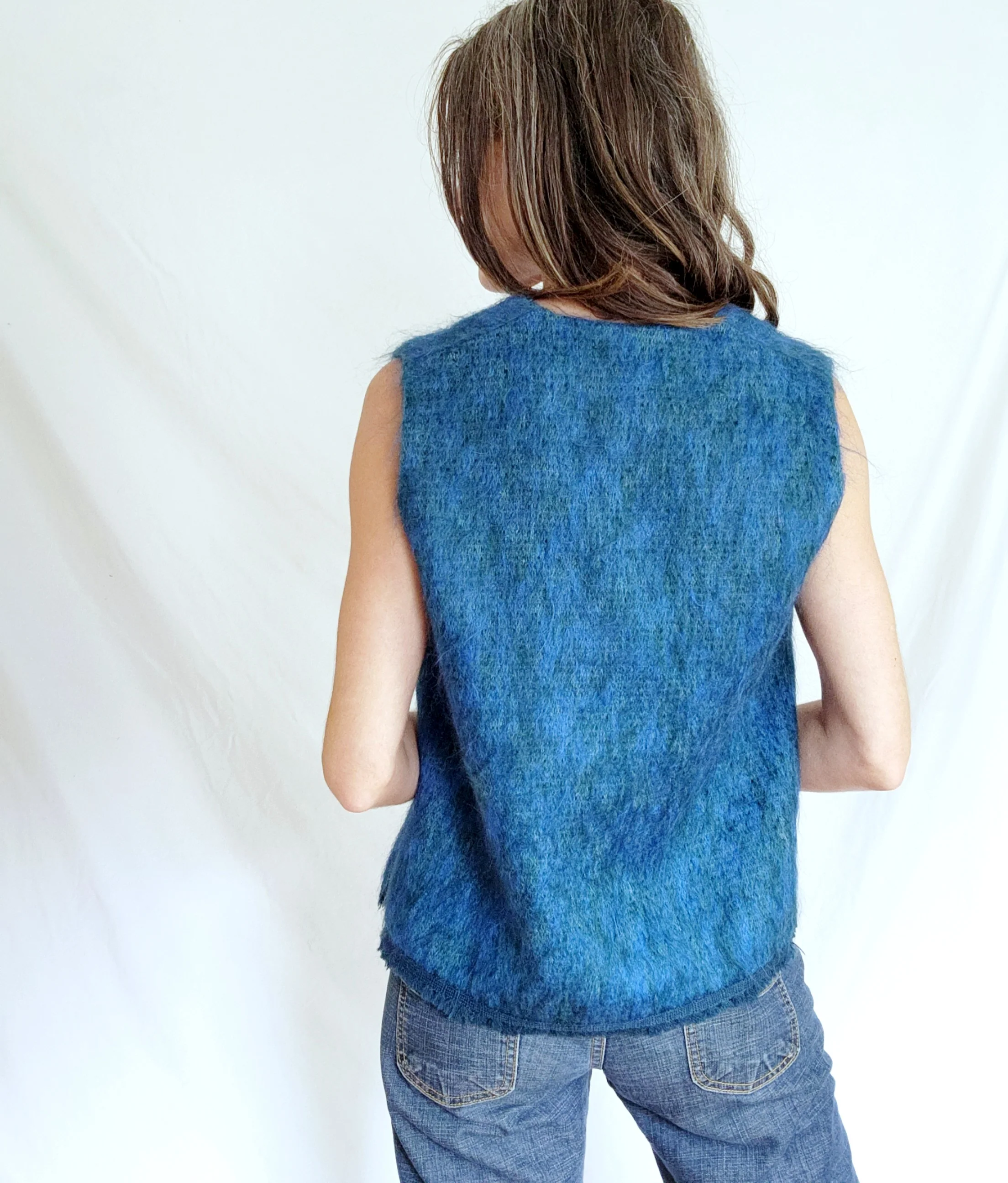 60s/70s Fuzzy Blue Mohair Sweater Vest Pullover Jumper By Andrew Stewart - Image 5