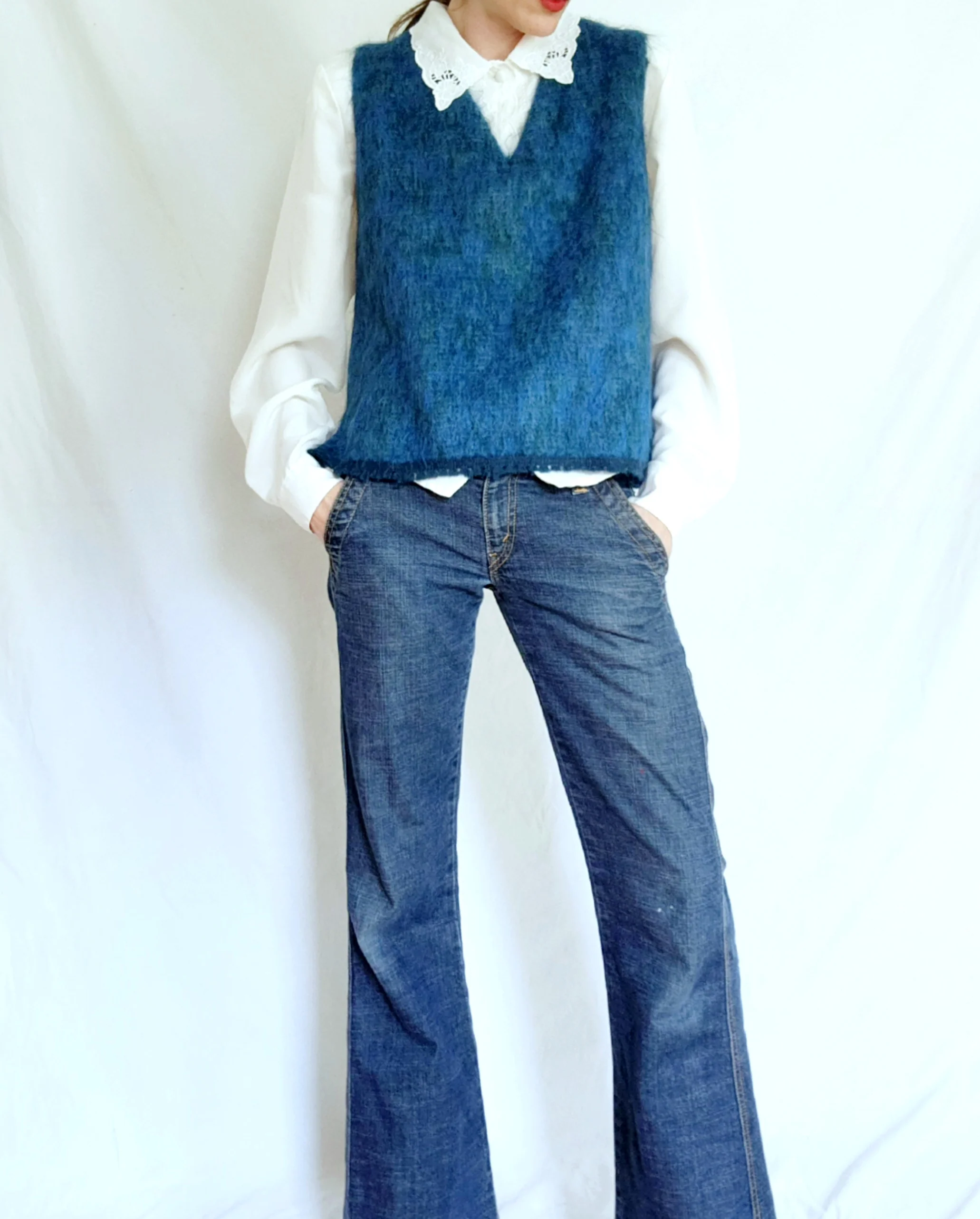 60s/70s Fuzzy Blue Mohair Sweater Vest Pullover Jumper By Andrew Stewart - Image 6