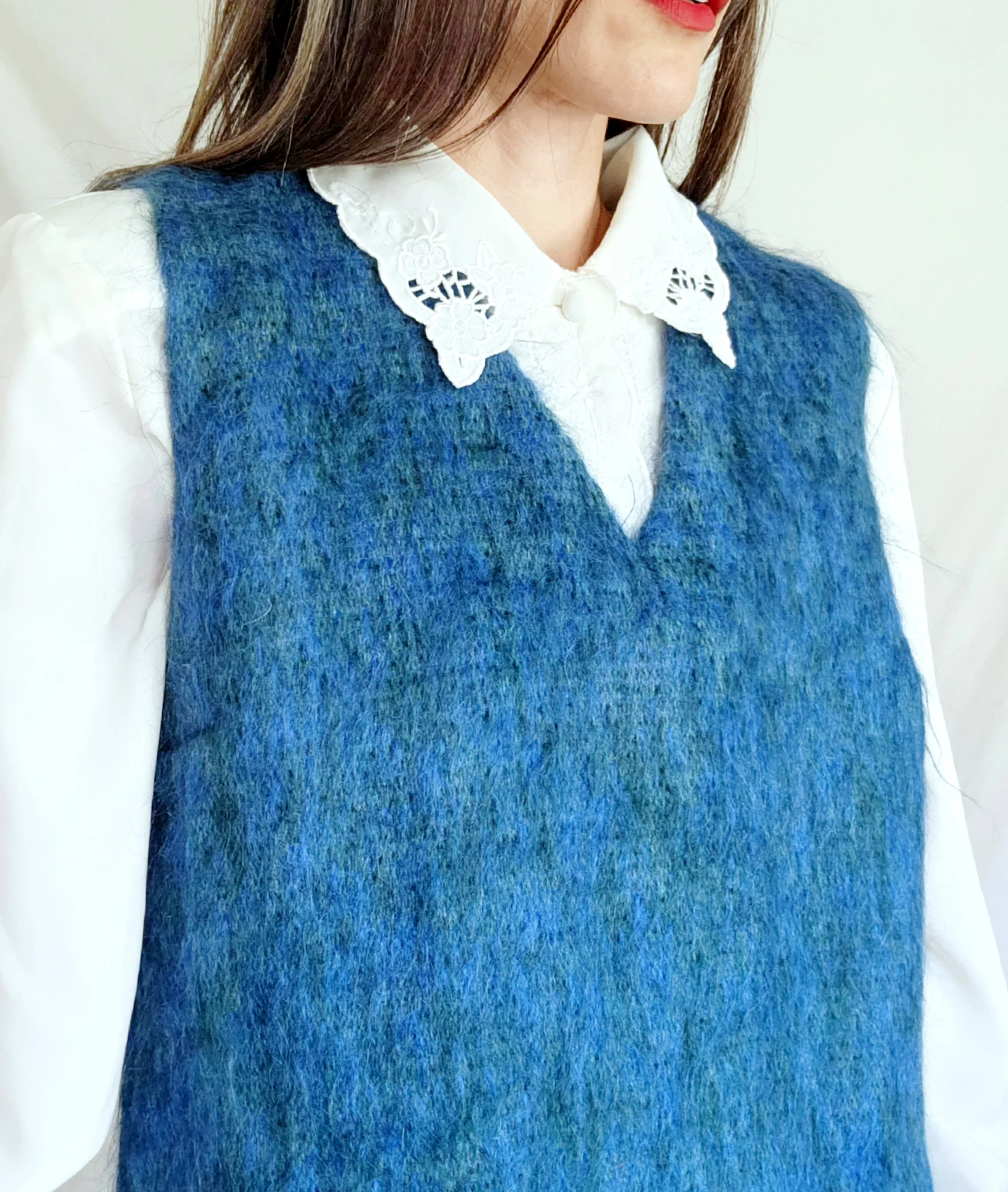 60s/70s Fuzzy Blue Mohair Sweater Vest Pullover Jumper By Andrew Stewart - Image 8