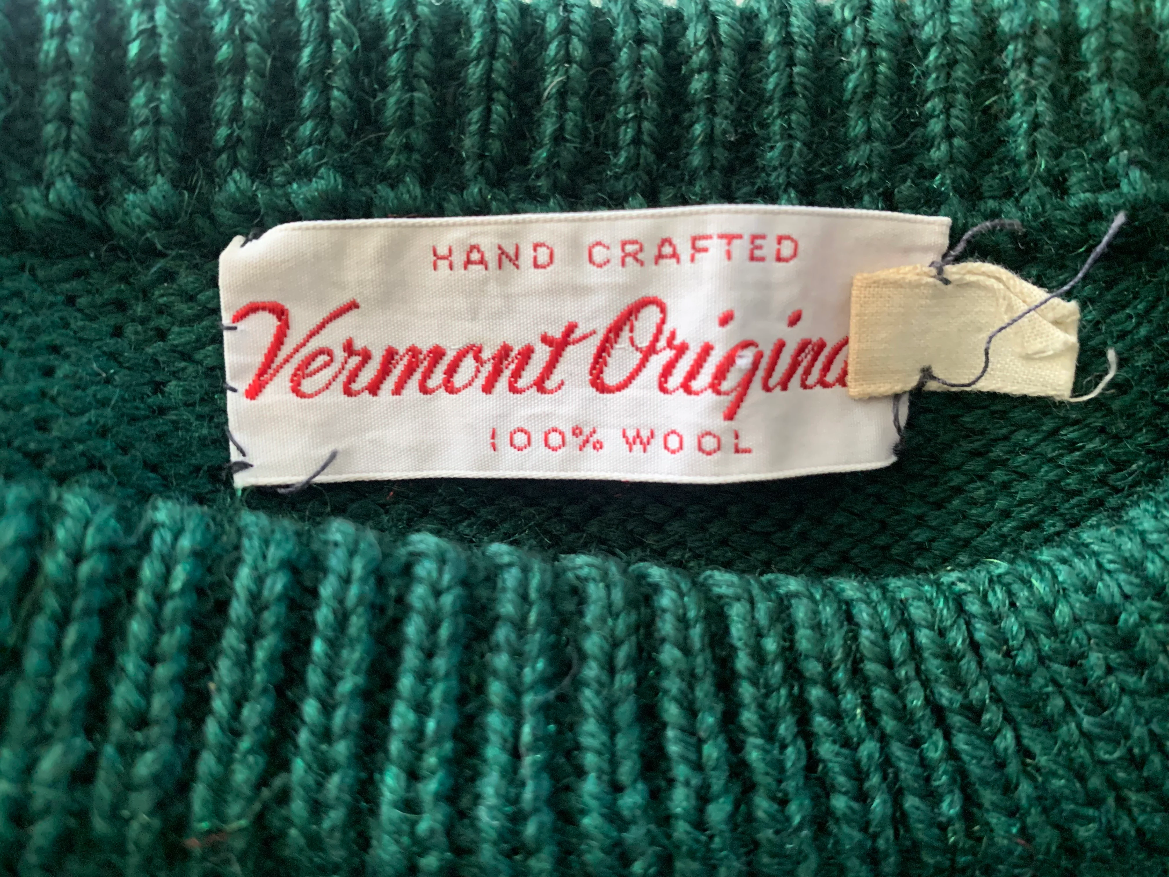 60s/70s Gender Neutral Green Yellow Wool Crewneck Sweater By Vermont Originals - Image 10