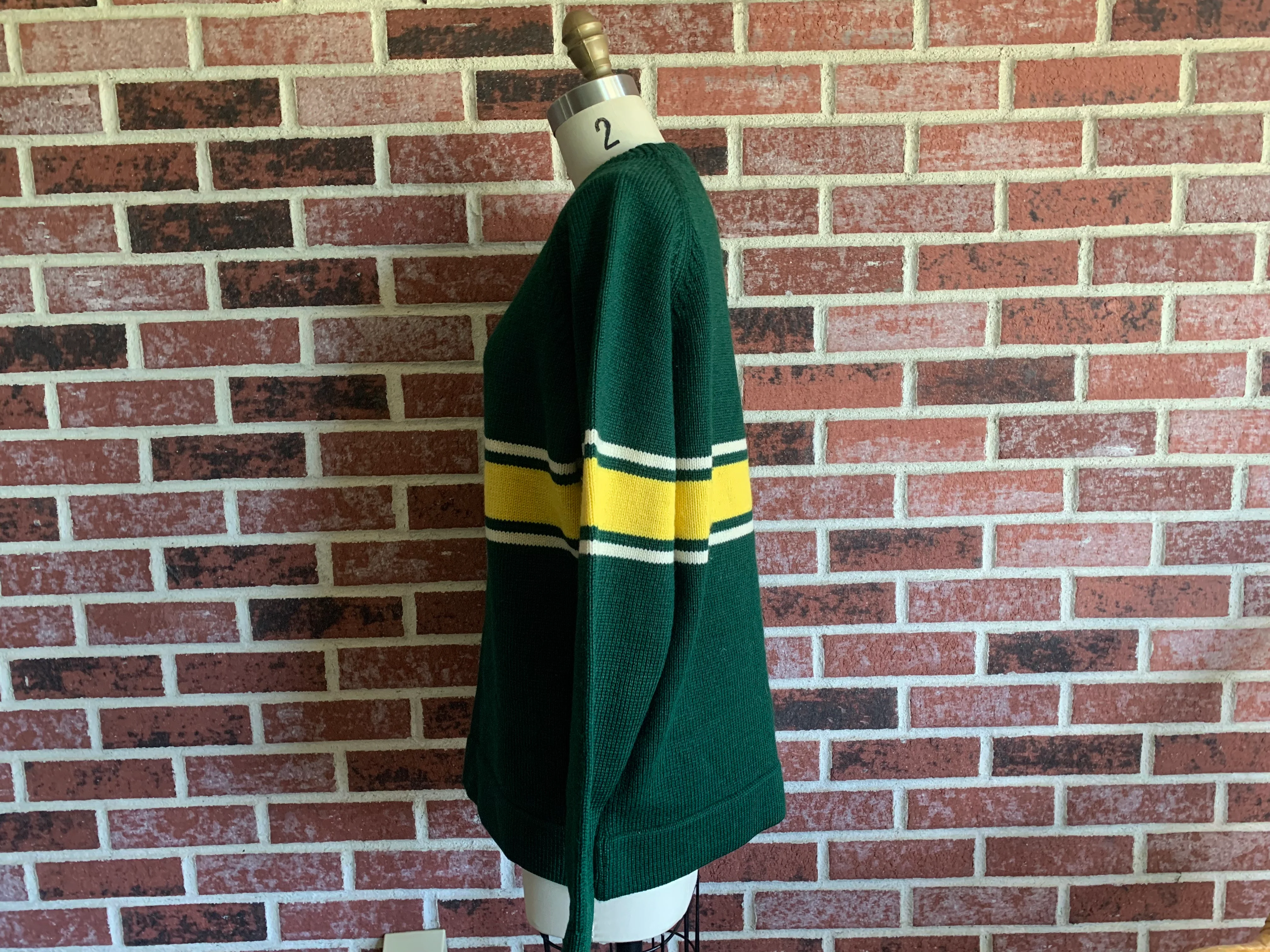 60s/70s Gender Neutral Green Yellow Wool Crewneck Sweater By Vermont Originals - Image 5