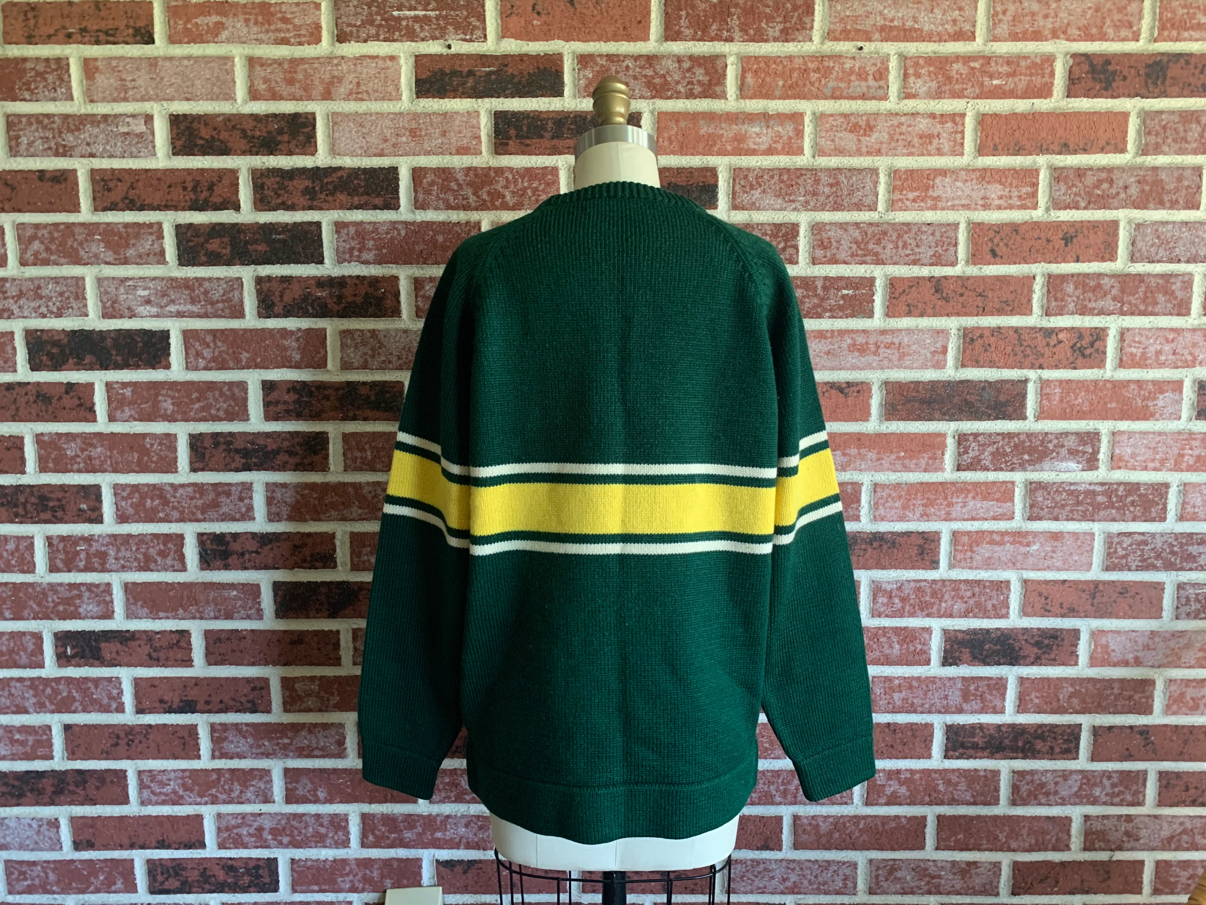 60s/70s Gender Neutral Green Yellow Wool Crewneck Sweater By Vermont Originals - Image 7