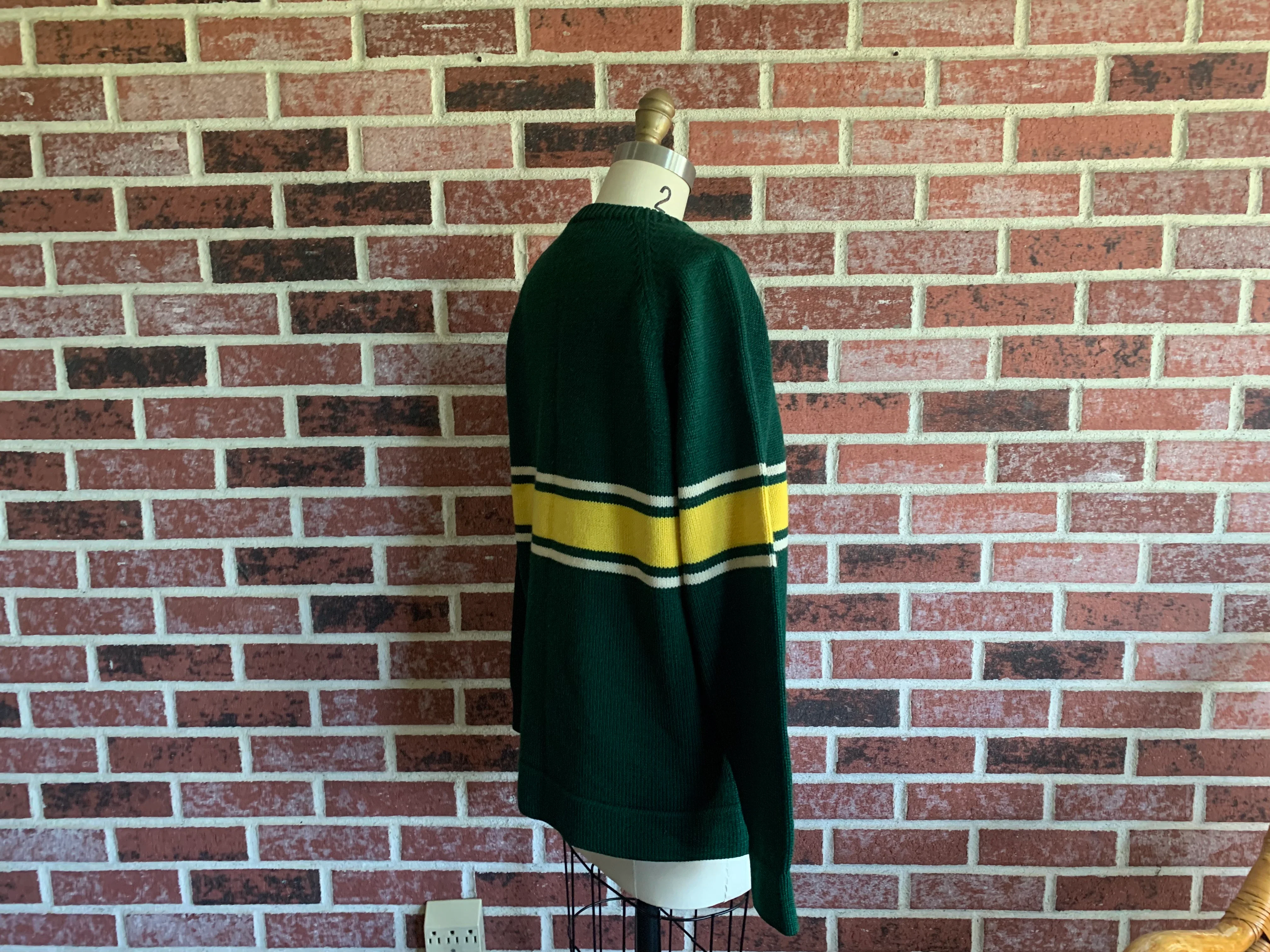 60s/70s Gender Neutral Green Yellow Wool Crewneck Sweater By Vermont Originals - Image 8