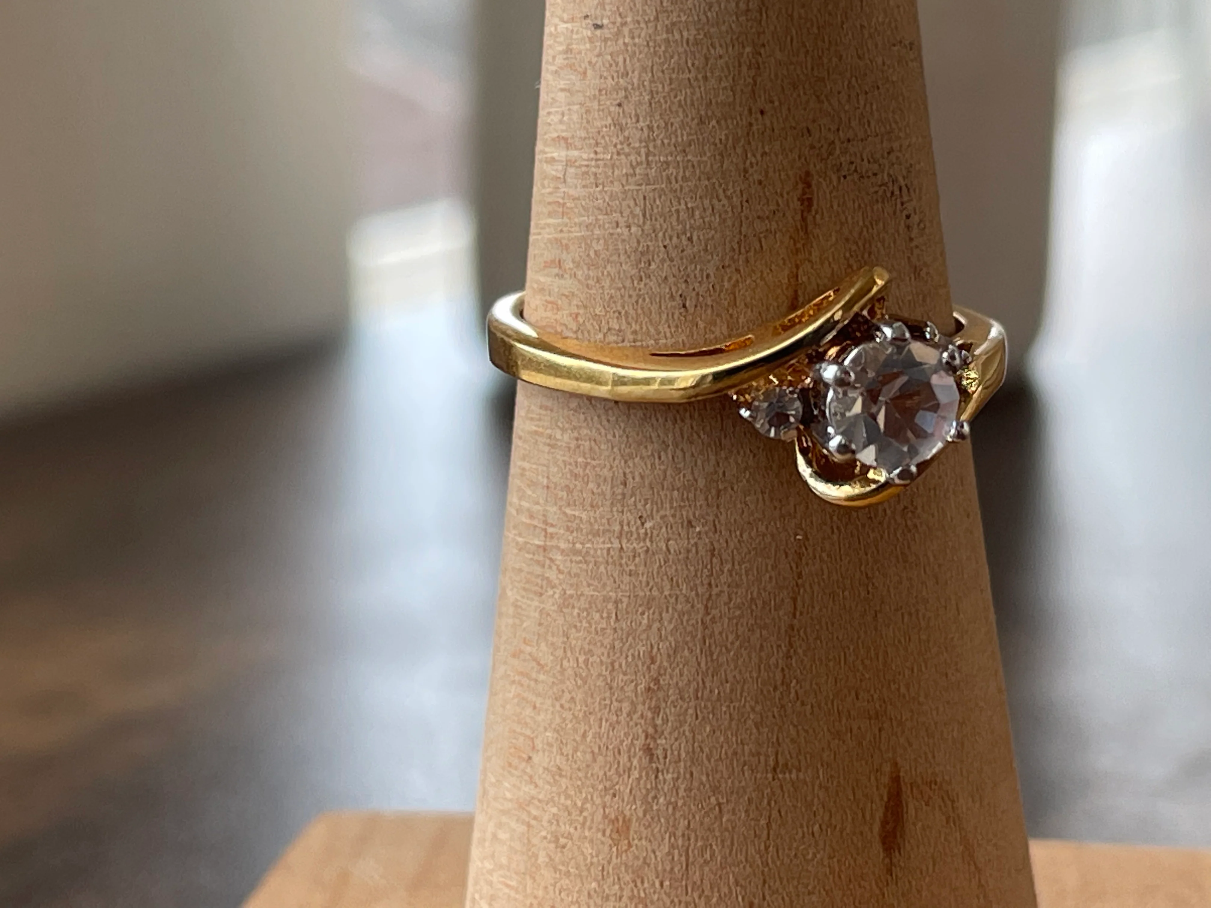 60s/70s Gold Plated Cz Engagement Style Cocktail Ring - Image 6