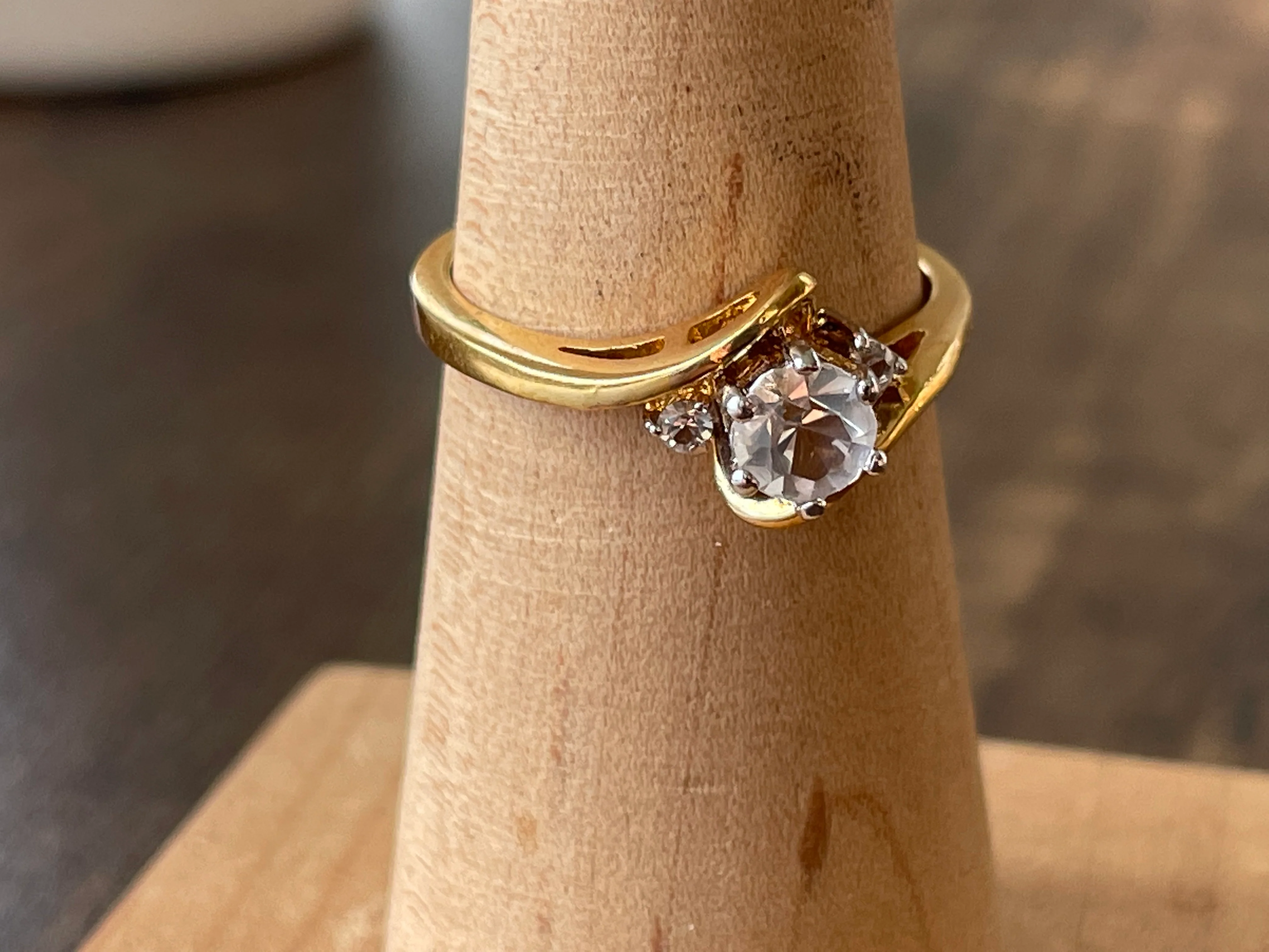 60s/70s Gold Plated Cz Engagement Style Cocktail Ring - Image 7