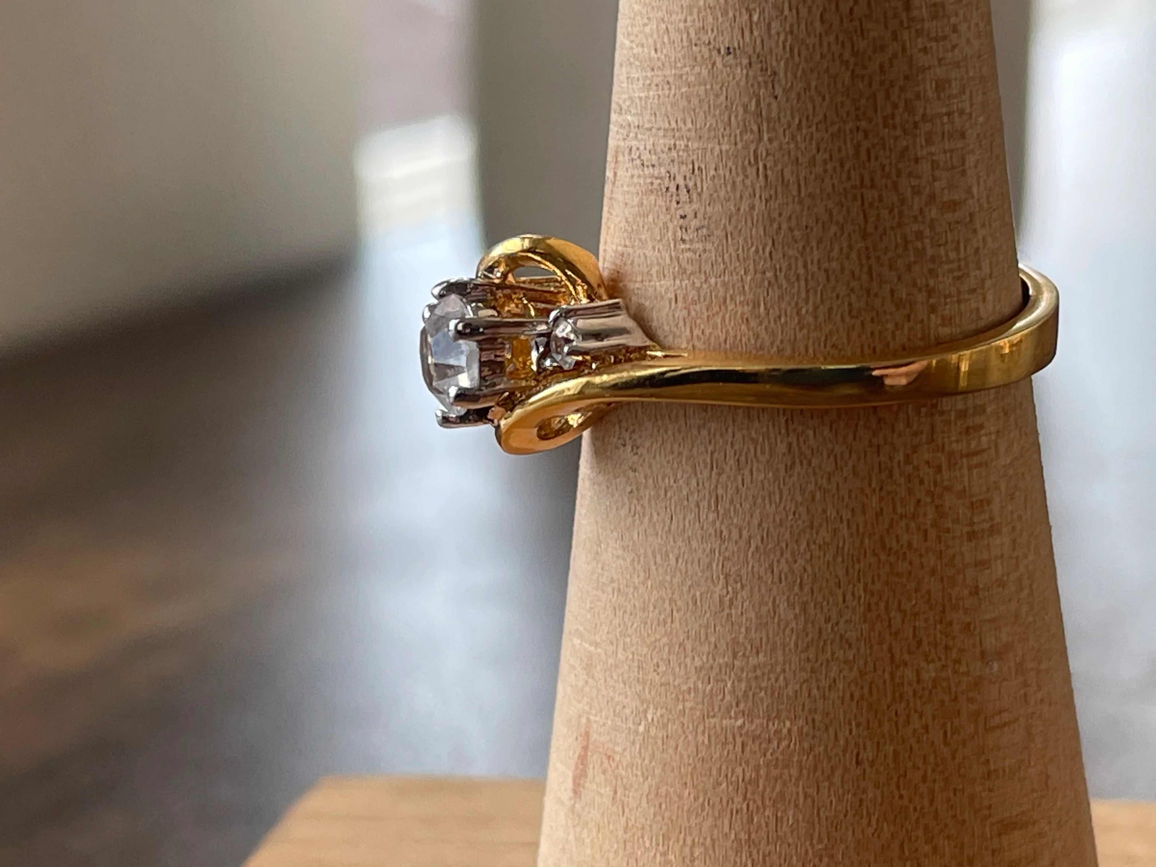 60s/70s Gold Plated Cz Engagement Style Cocktail Ring - Image 8