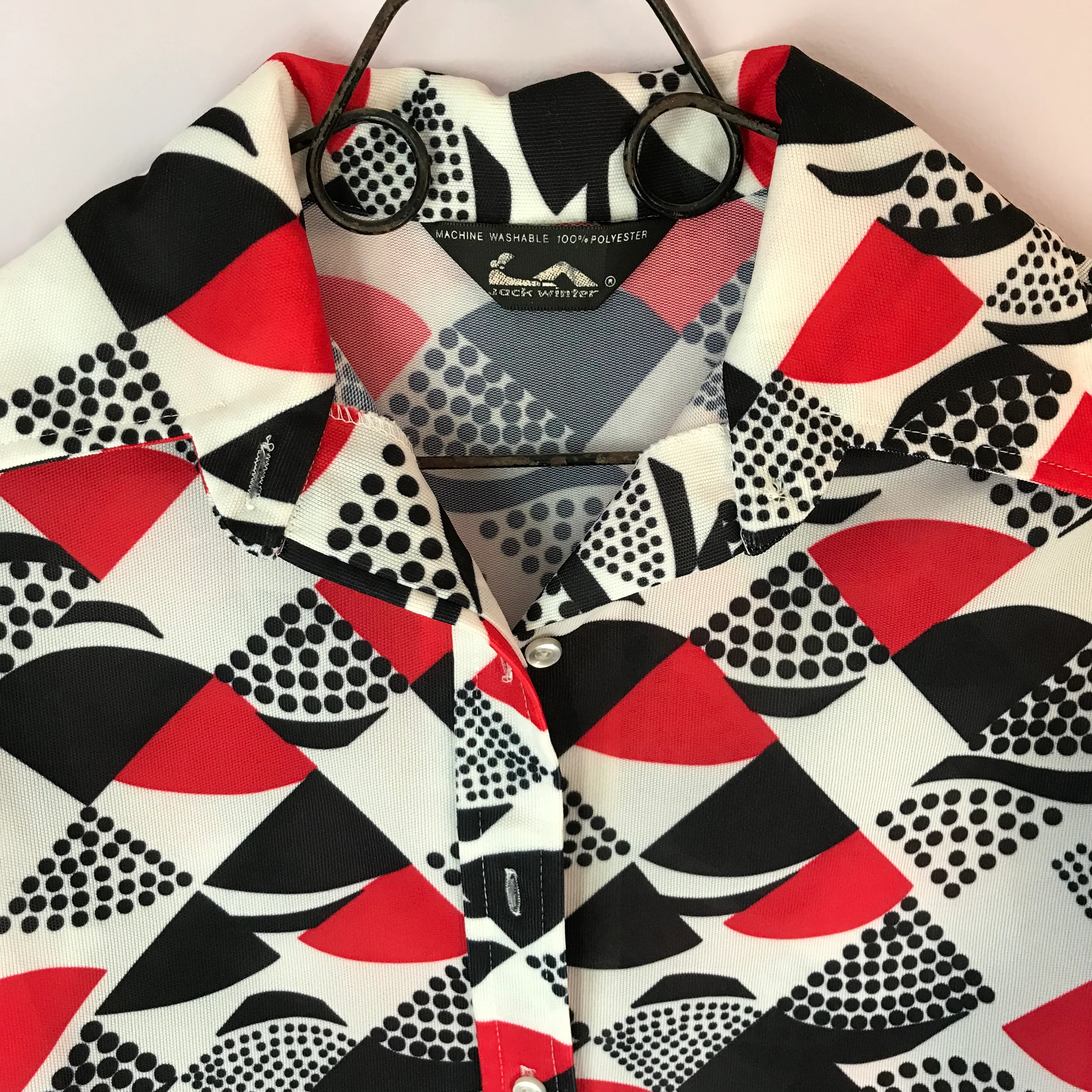 60s/70s Graphic Red White And Blue Poly Long Sleeve Blouse By Jack Winter - Image 4
