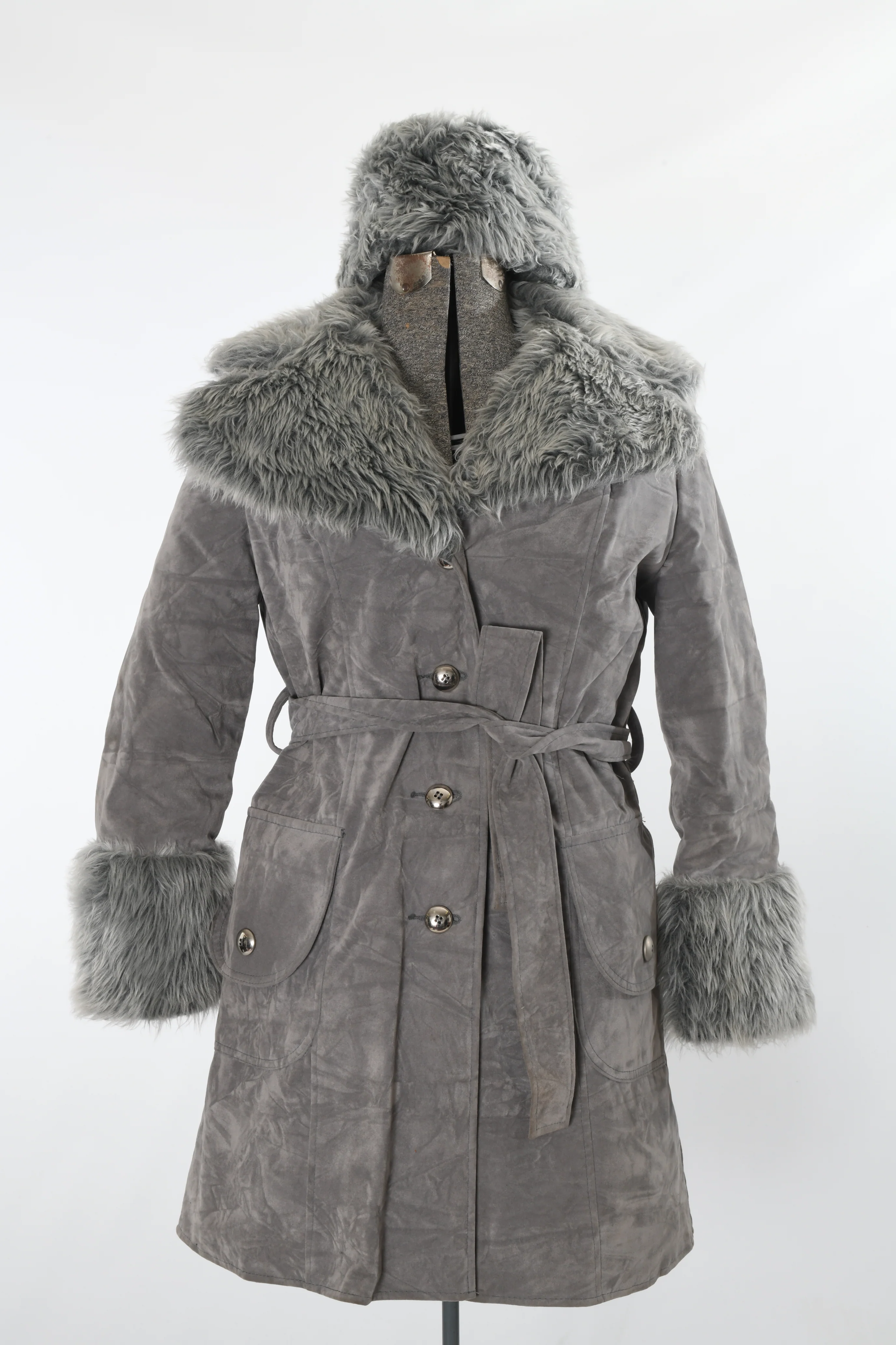60s/70s Gray Faux Fur Vegan Penny Lane Matching Coat Hat By Fingerhut Fashions - Image 3