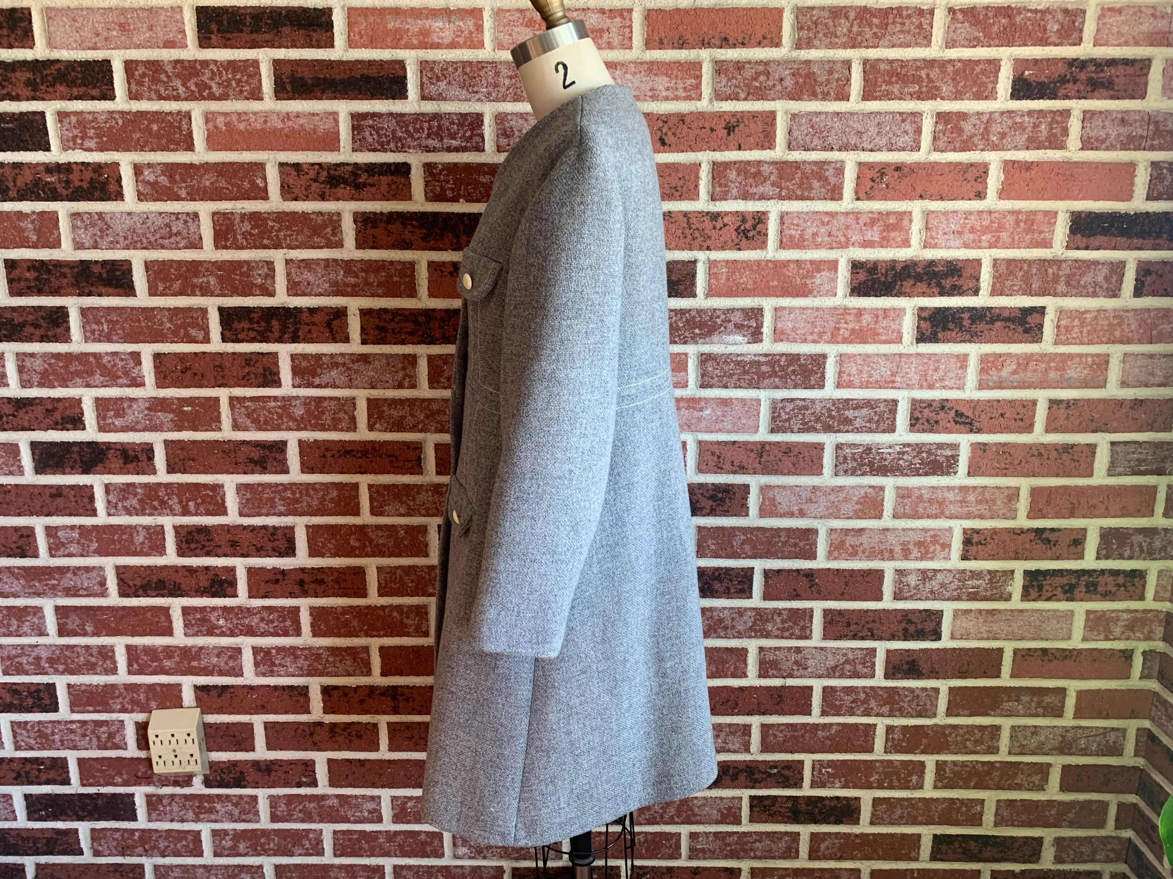 60s/70s Gray Wool Knee Length Collarless Coat By Peabody House - Image 5