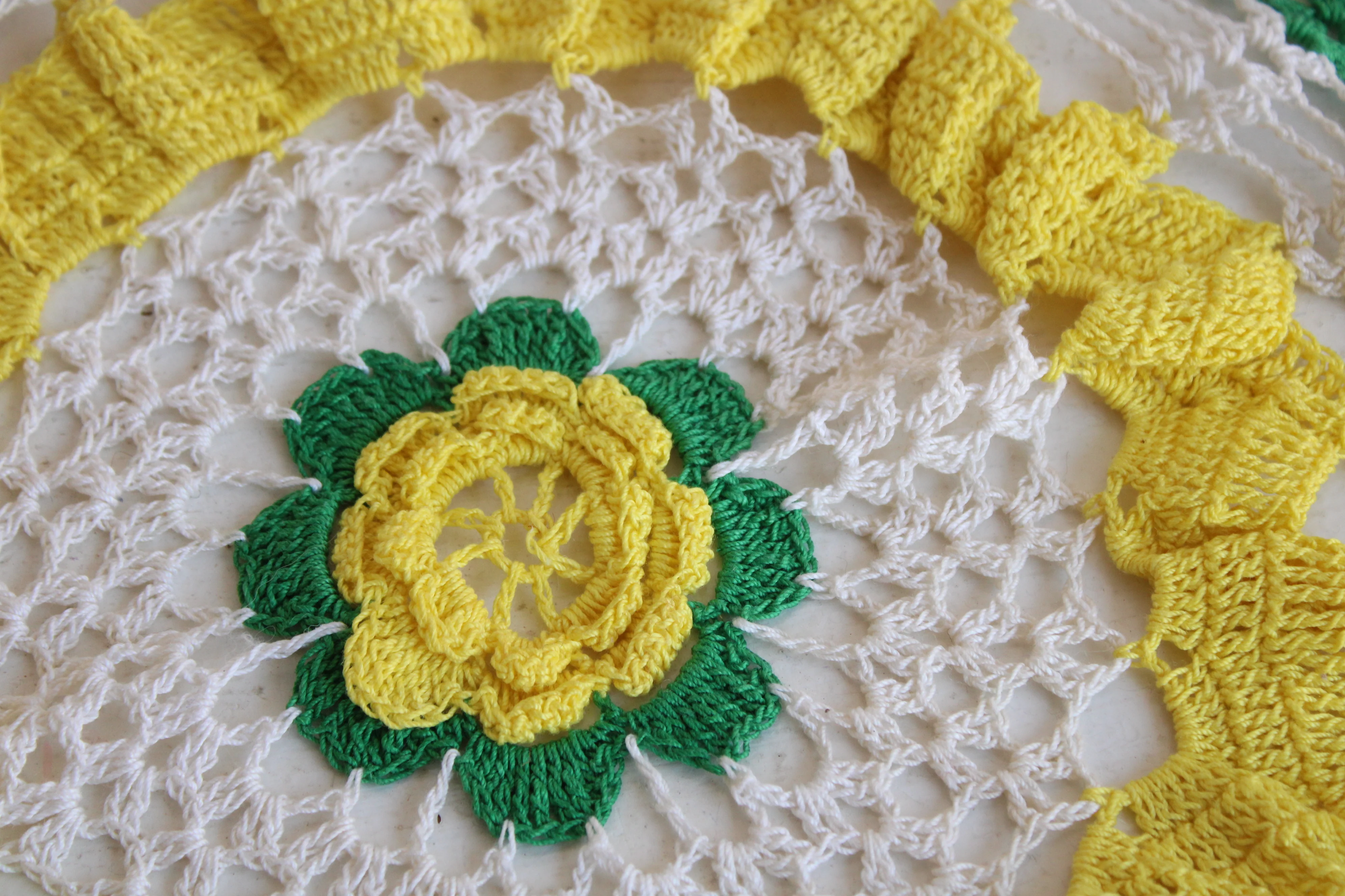 60s/70s Green And Yellow Round Crochet Doily - Image 3