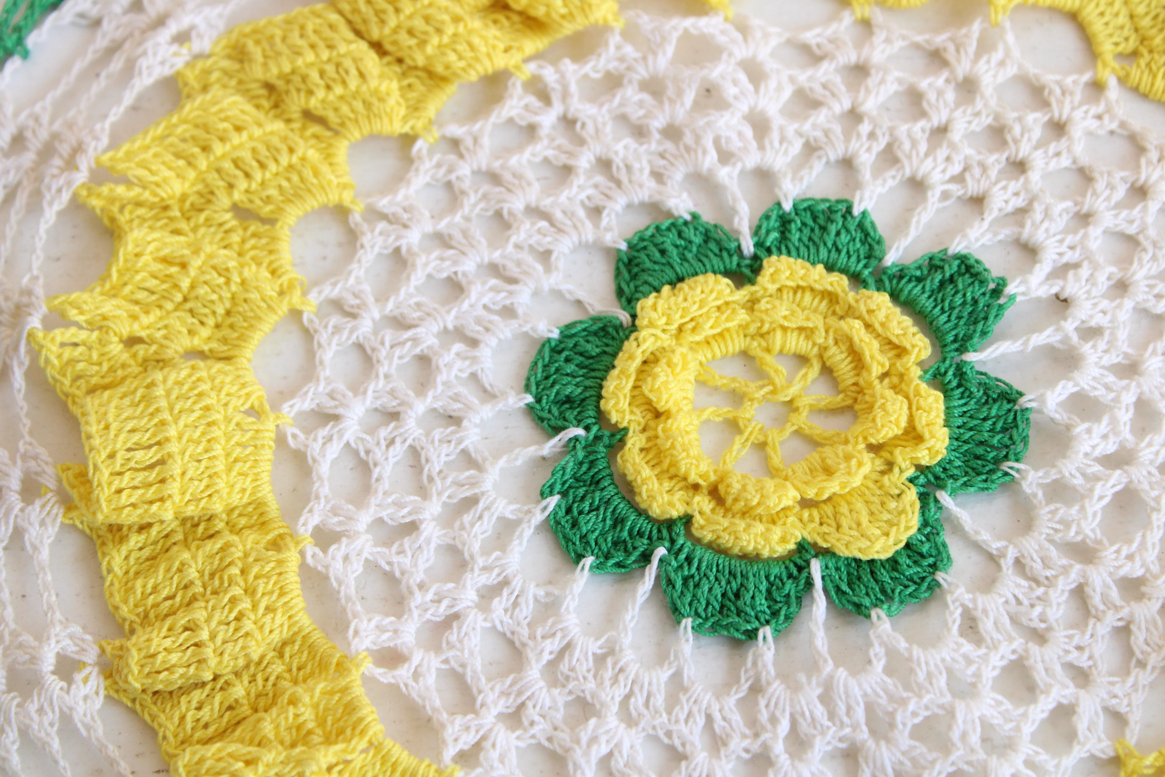 60s/70s Green And Yellow Round Crochet Doily - Image 5