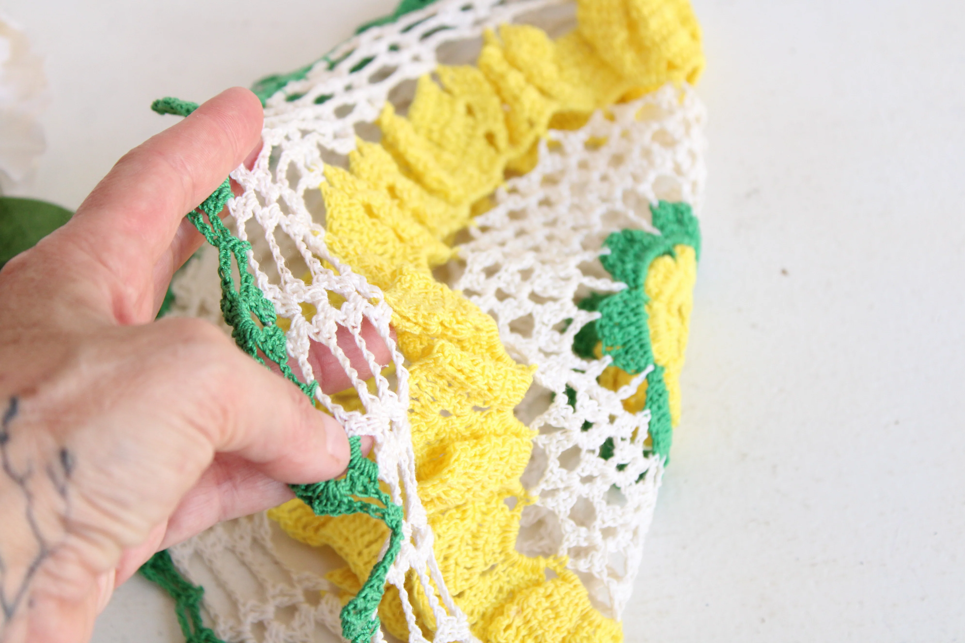 60s/70s Green And Yellow Round Crochet Doily - Image 7