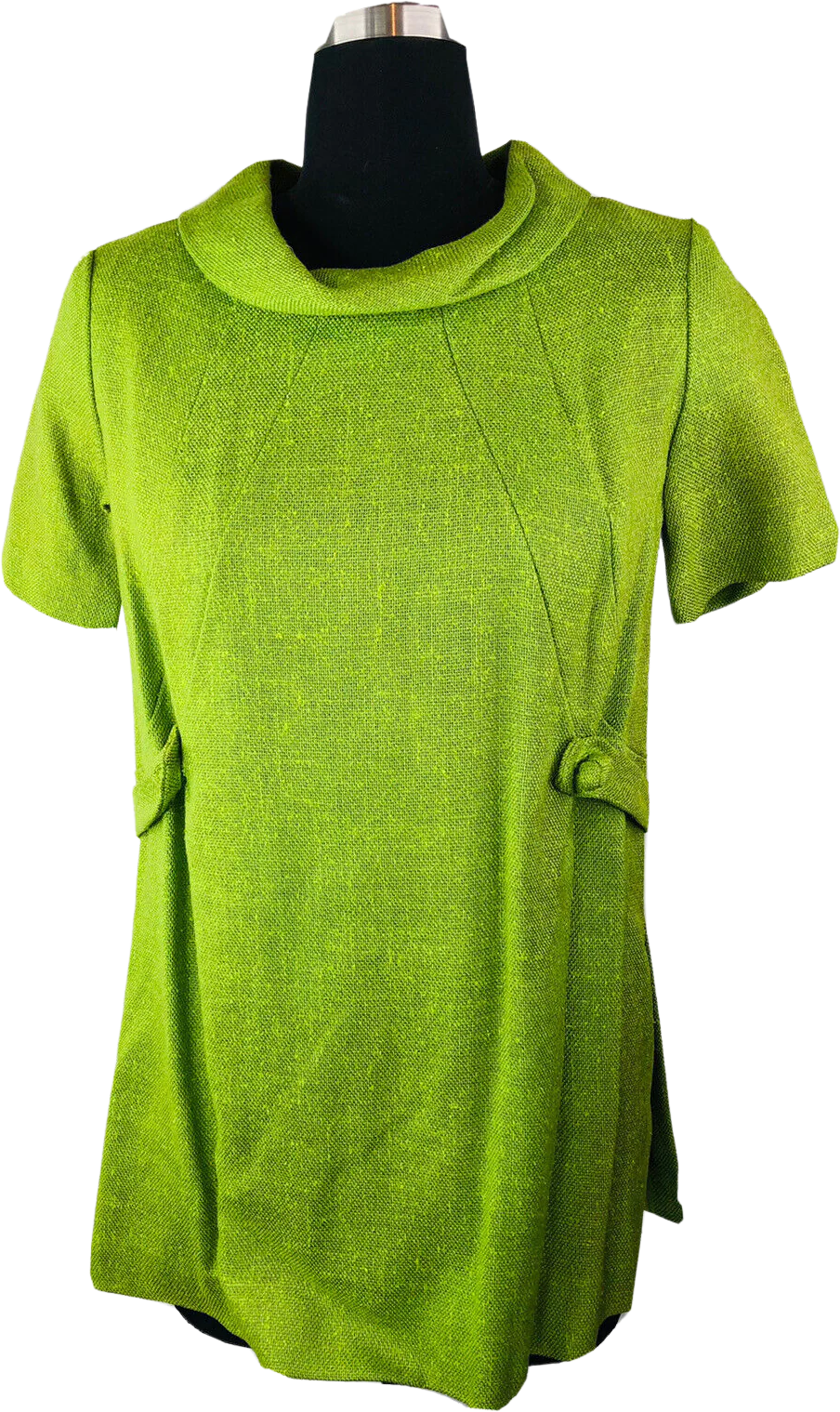 60s/70s Green Back Zip Self Belt Cowl Neck Nos Tags Bk Zip