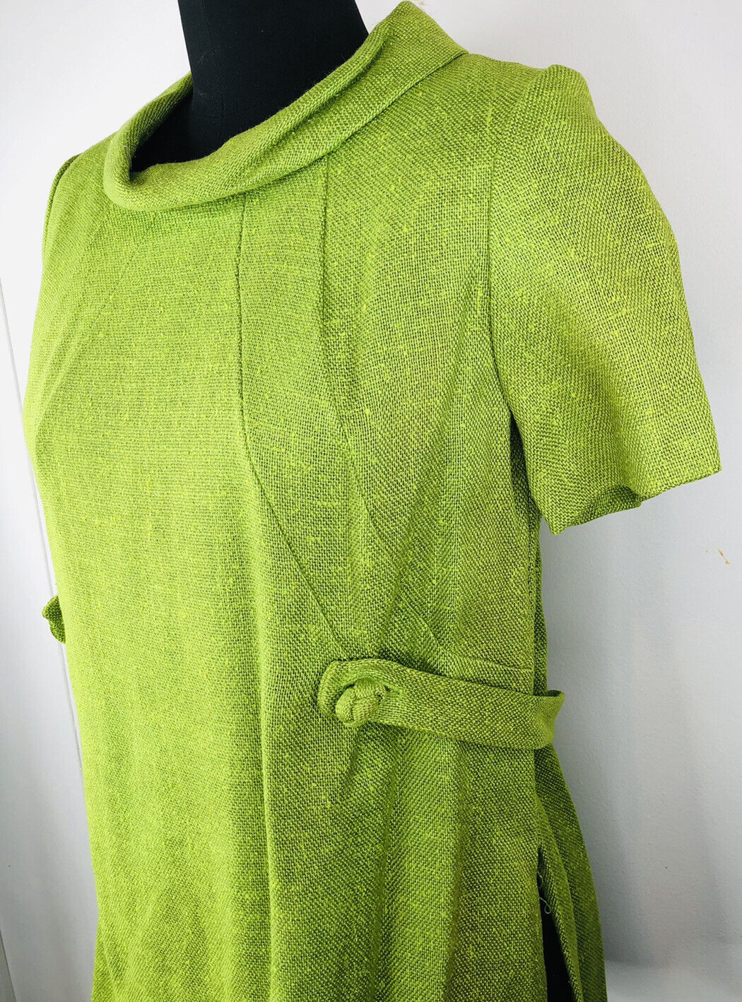 60s/70s Green Back Zip Self Belt Cowl Neck Nos Tags Bk Zip - Image 3