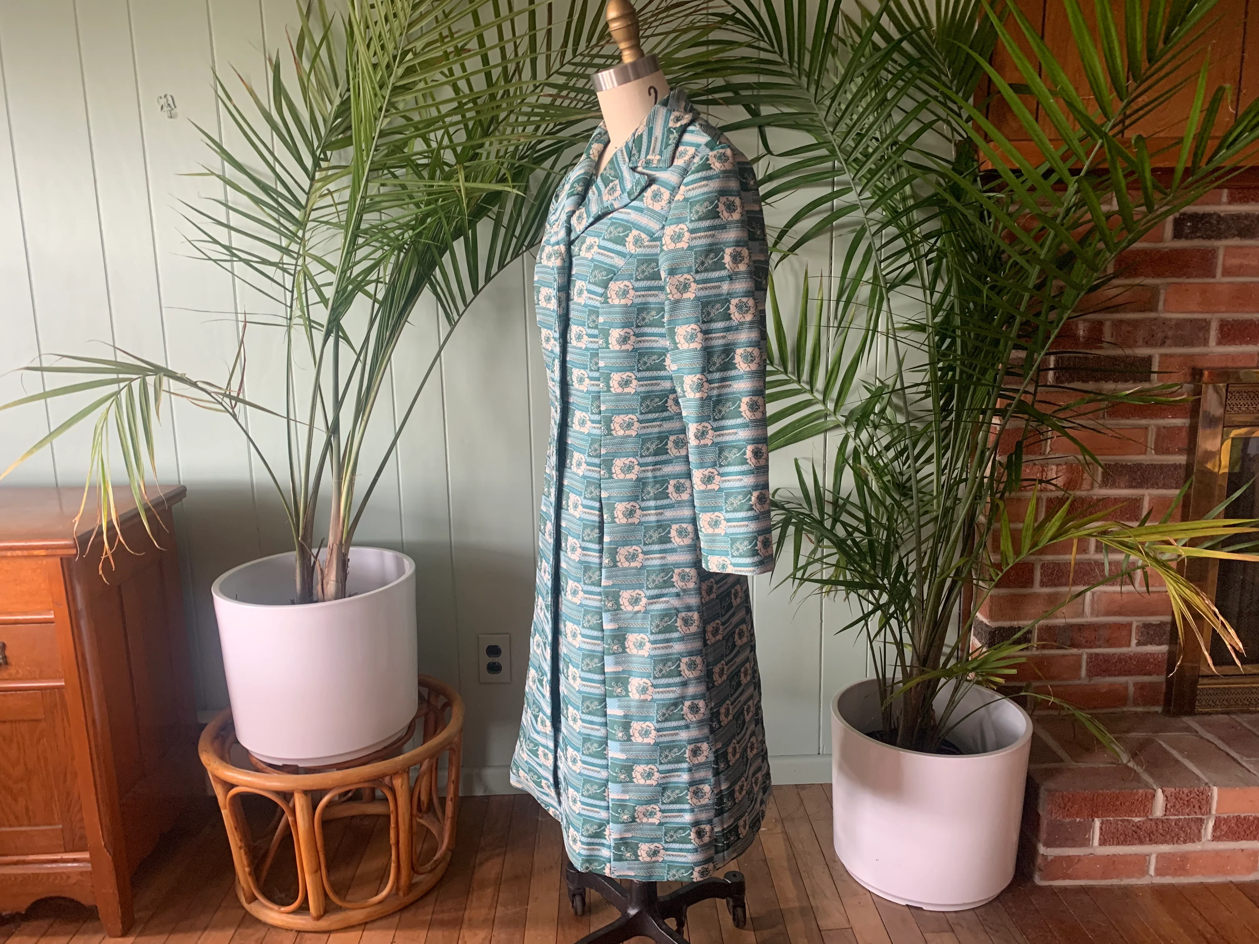 60s/70s Green Blue White Double Knit Dress Matching Coat - Image 4