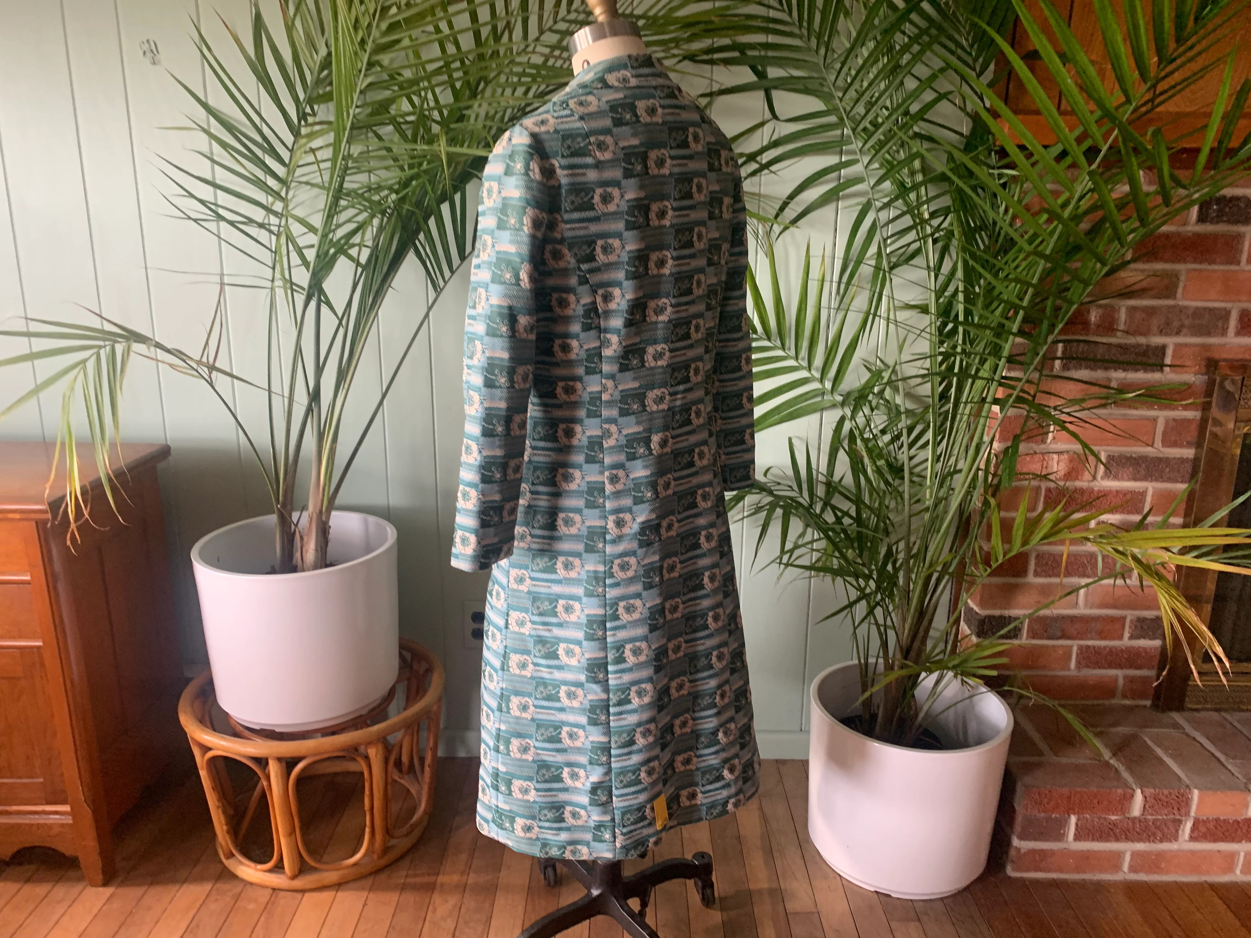 60s/70s Green Blue White Double Knit Dress Matching Coat - Image 6