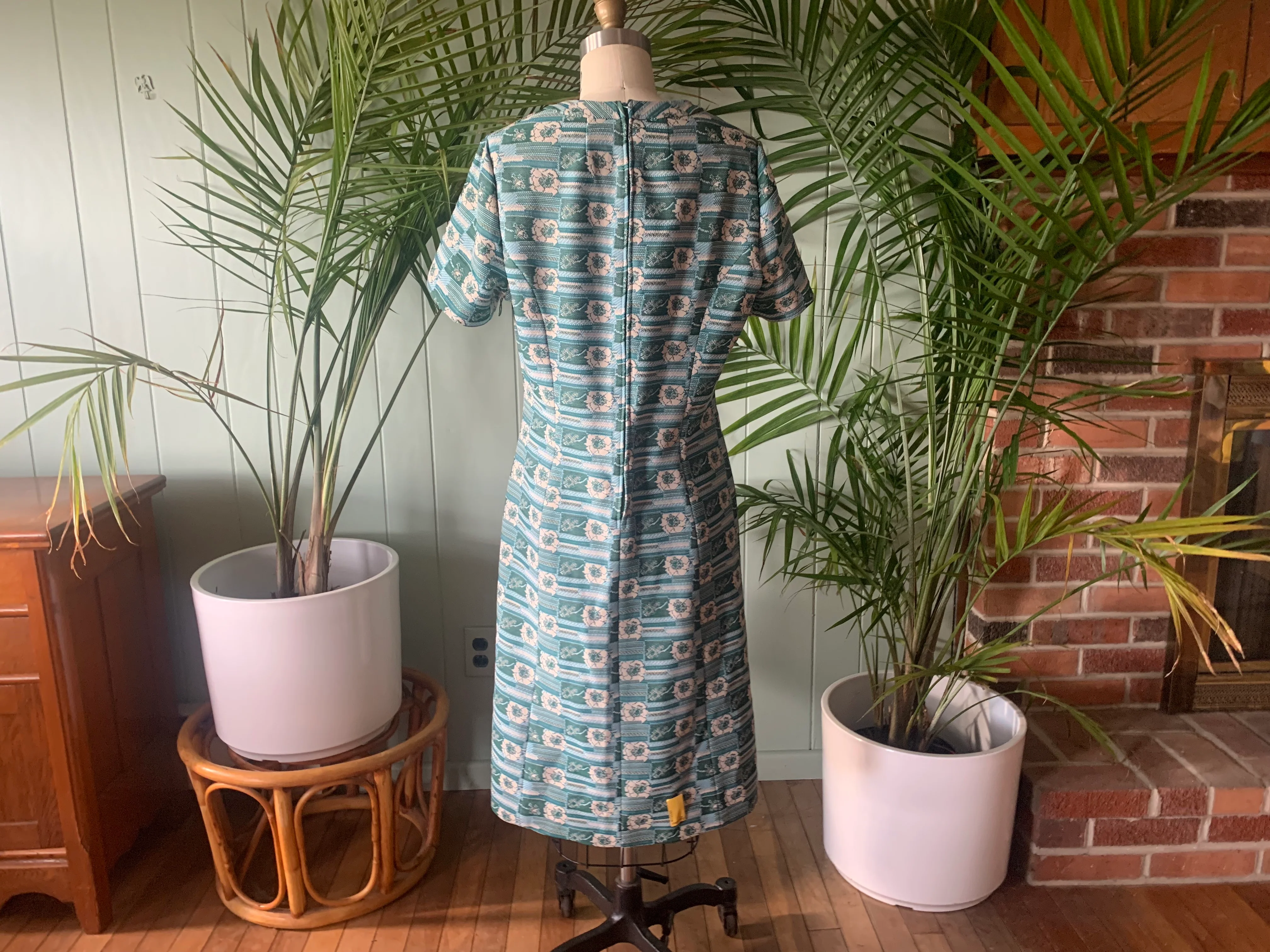 60s/70s Green Blue White Double Knit Dress Matching Coat - Image 8