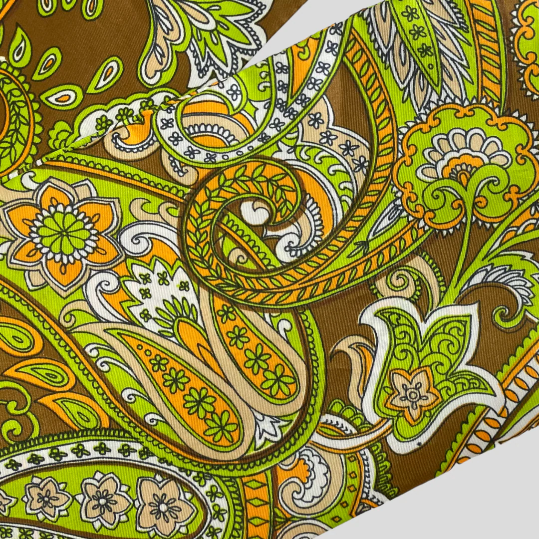 60s/70s Green Brown White Retro Paisley Long Skinny Scarf - Image 3