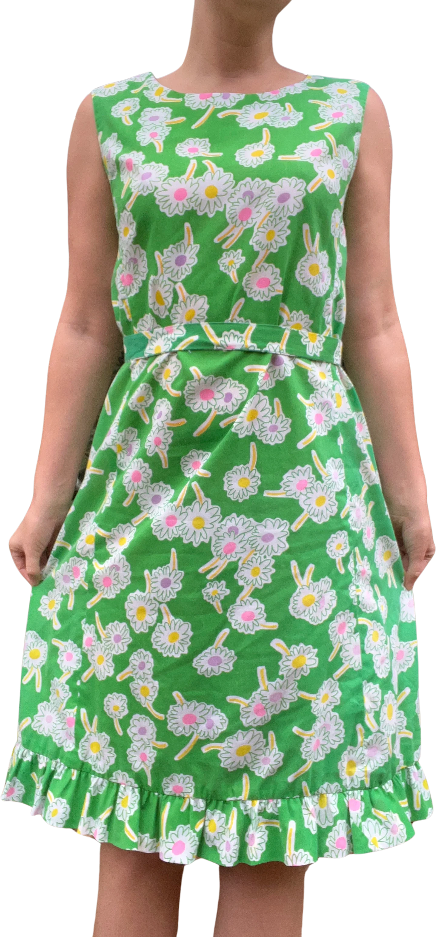 60s/70s Green Daisy Print Midi Dress By Tanner of North Carolina