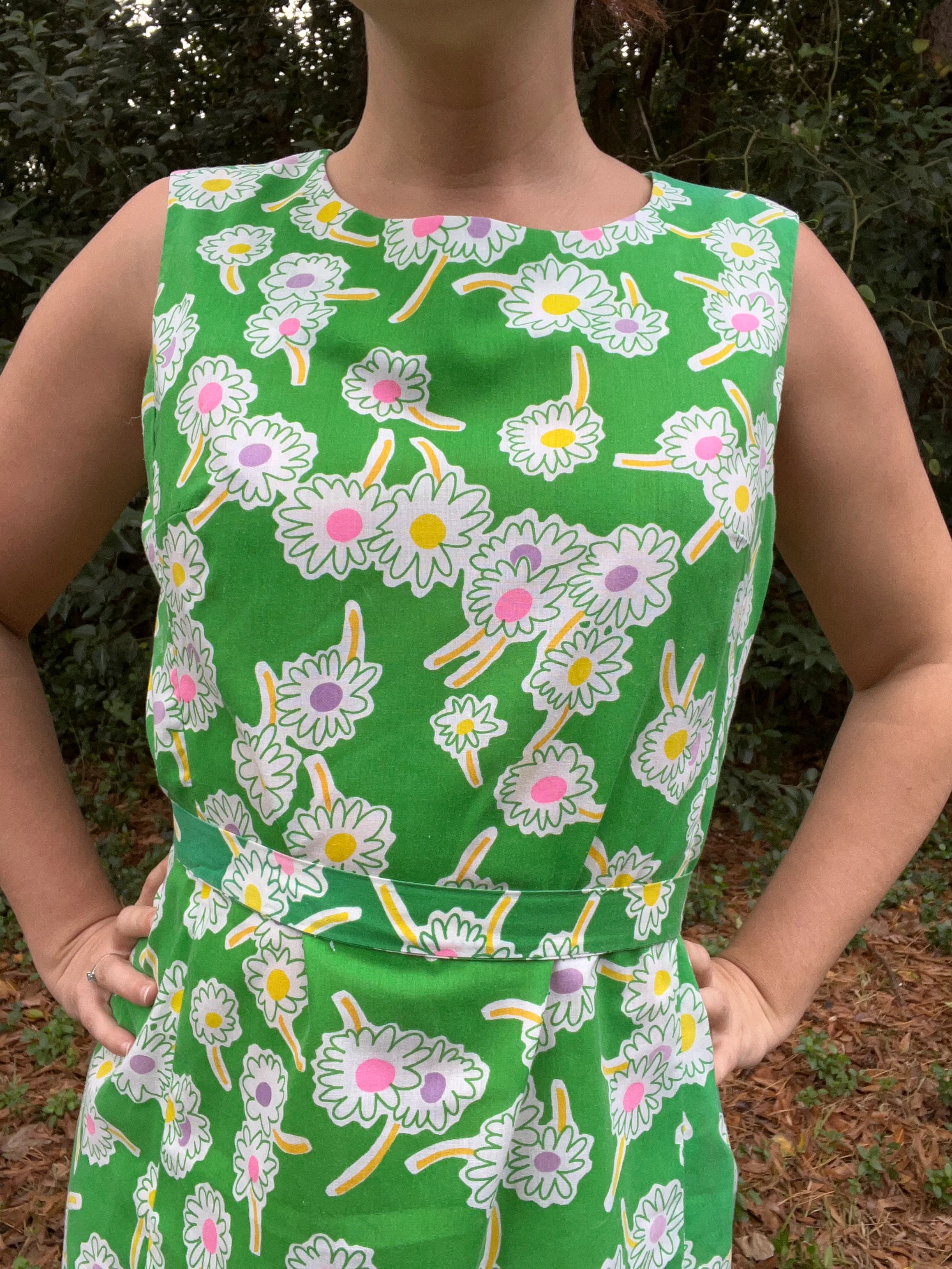 60s/70s Green Daisy Print Midi Dress By Tanner of North Carolina - Image 3