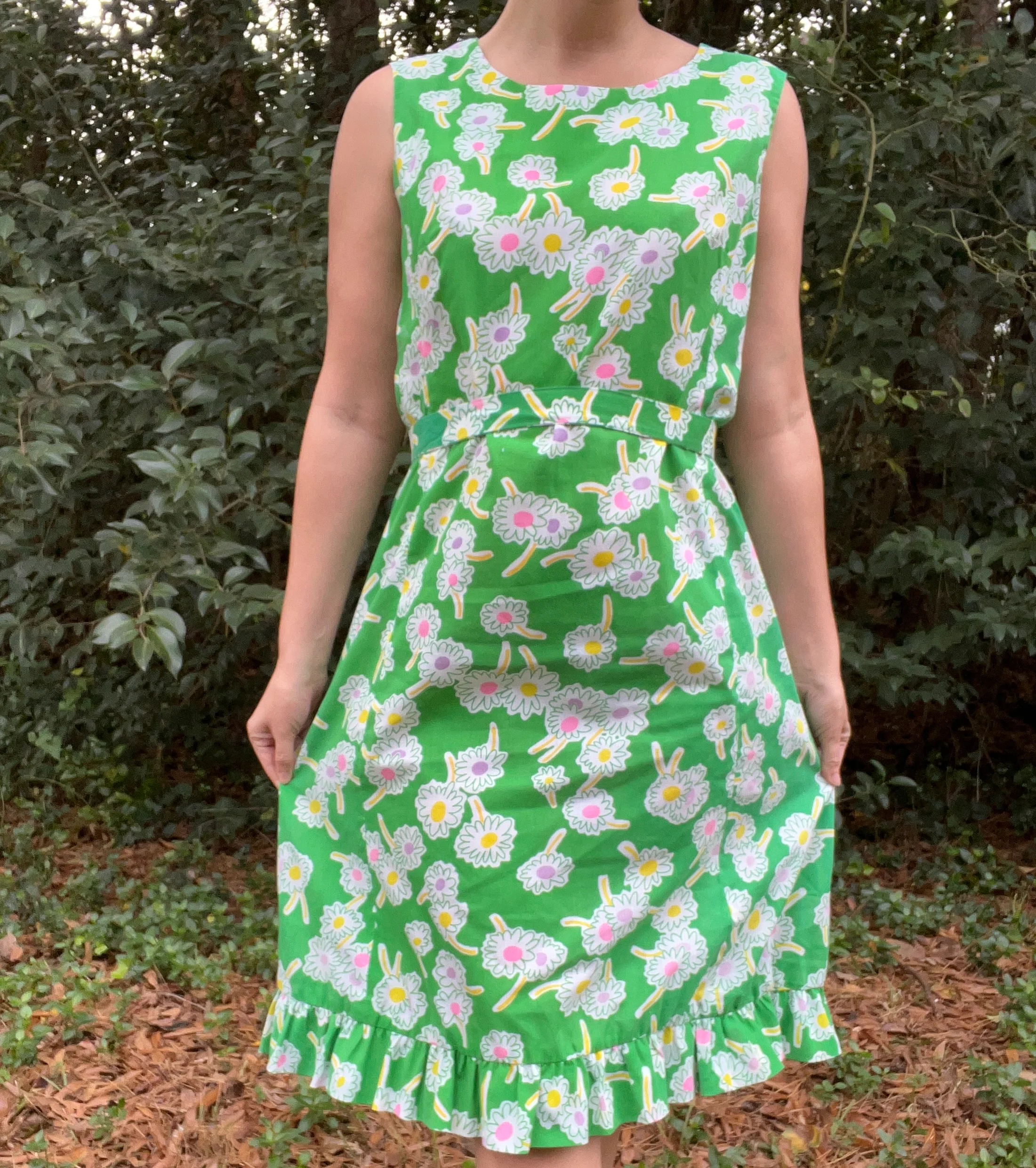 60s/70s Green Daisy Print Midi Dress By Tanner of North Carolina - Image 5