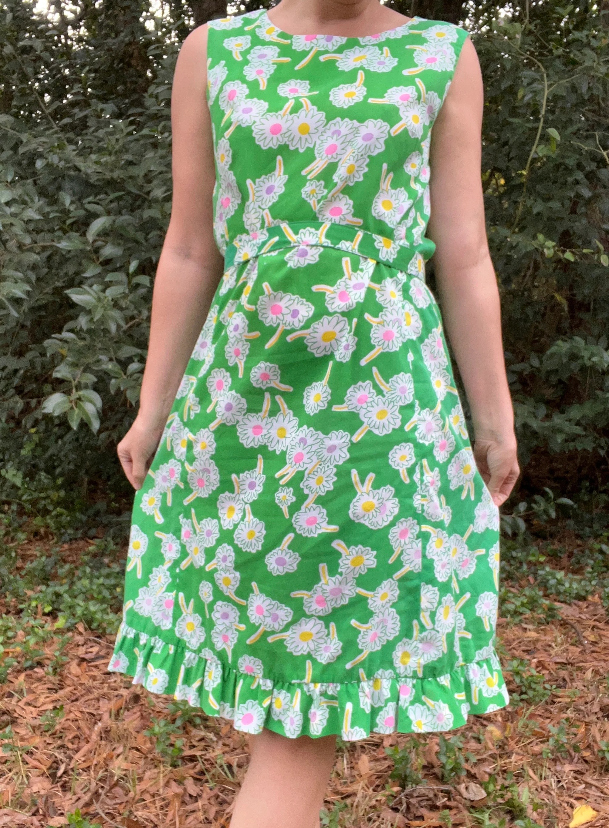 60s/70s Green Daisy Print Midi Dress By Tanner of North Carolina - Image 6