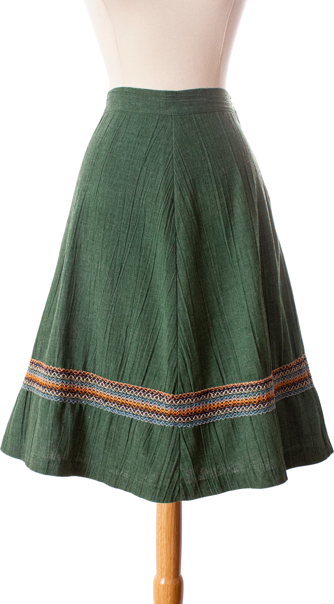 60s/70s Green Embroidered Cotton Skirt