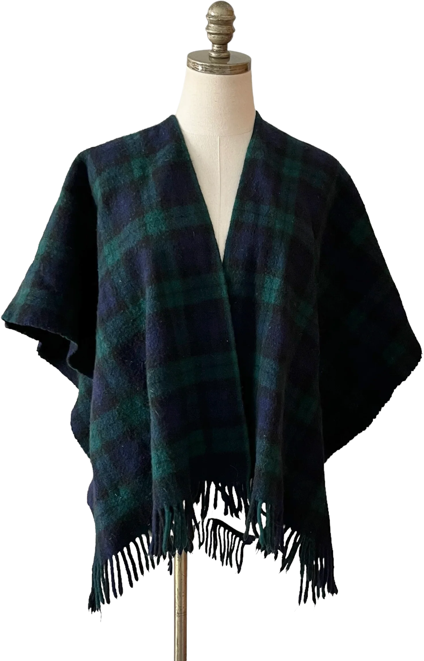 60s/70s Green Tartan Plaid Wool Shawl Wrap By Highland Home