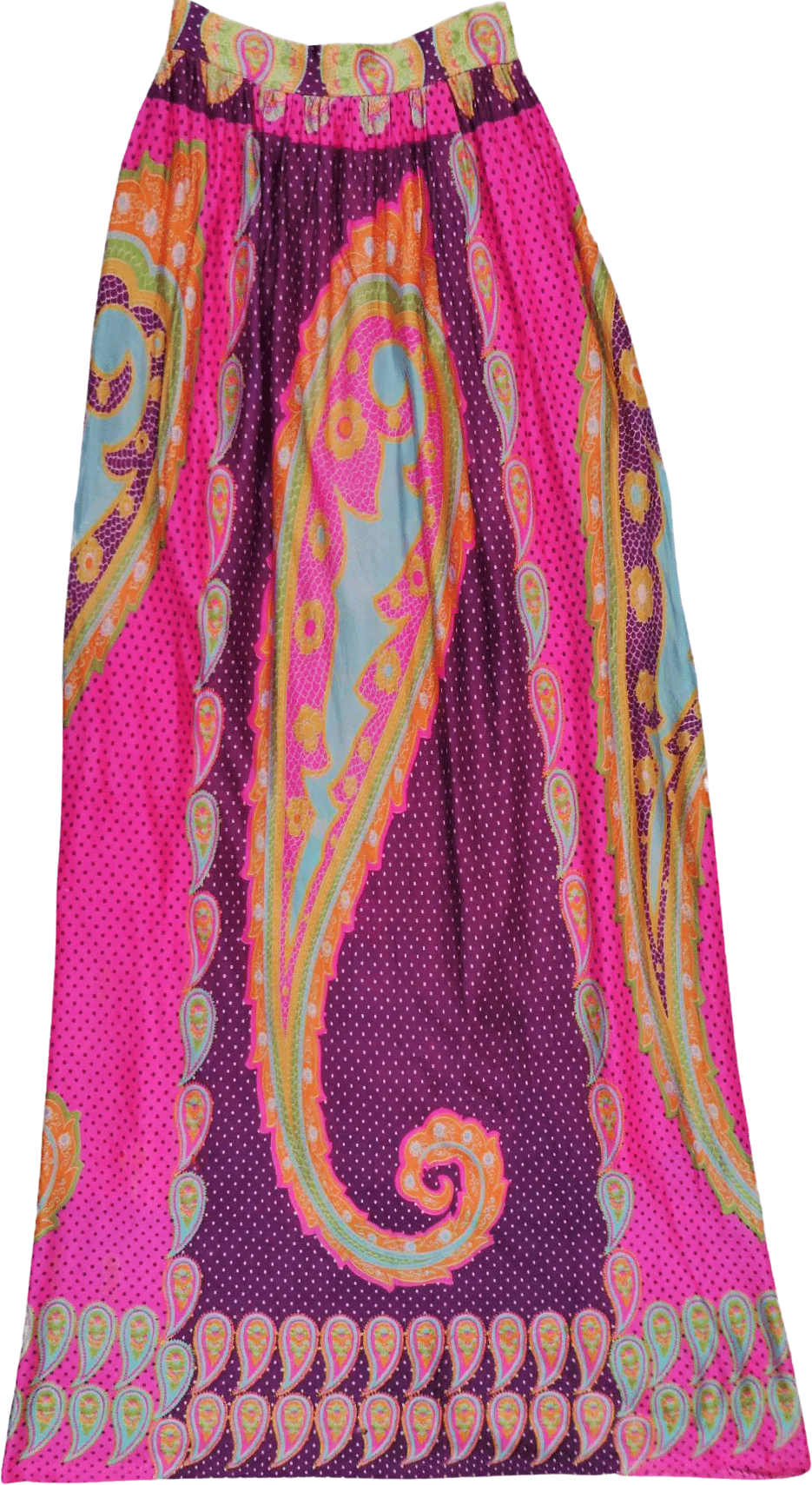 60s/70s Groovy Boho Neon Paisley Maxi Skirt Lined Zip Back