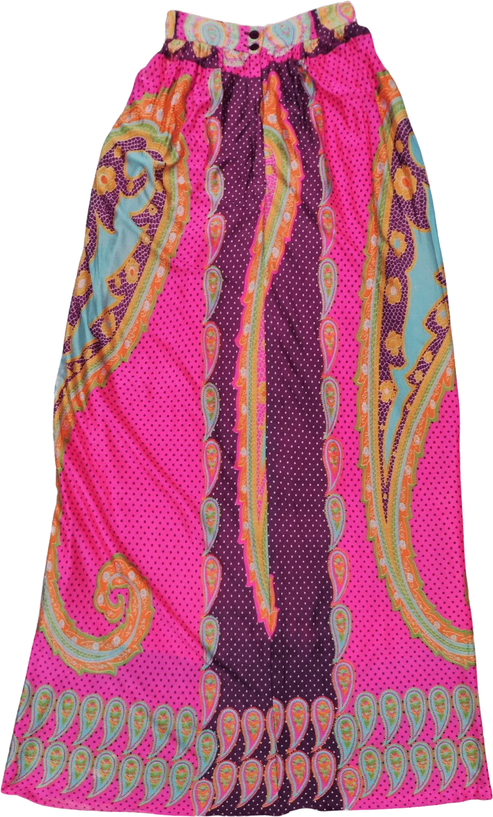 60s/70s Groovy Boho Neon Paisley Maxi Skirt Lined Zip Back - Image 2