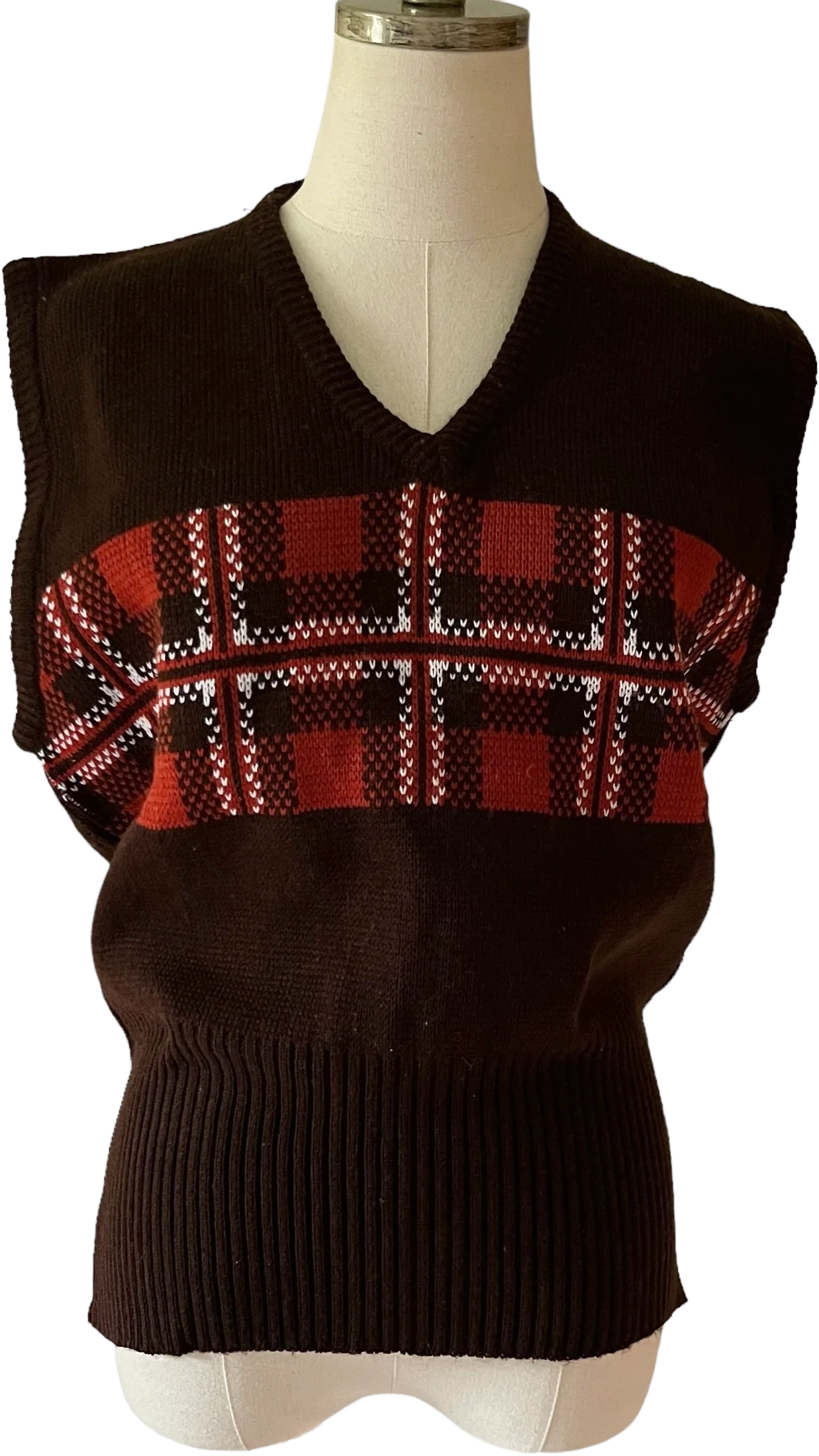 60s/70s Groovy Plaid Knit Sweater Vest By Fully Fashioned