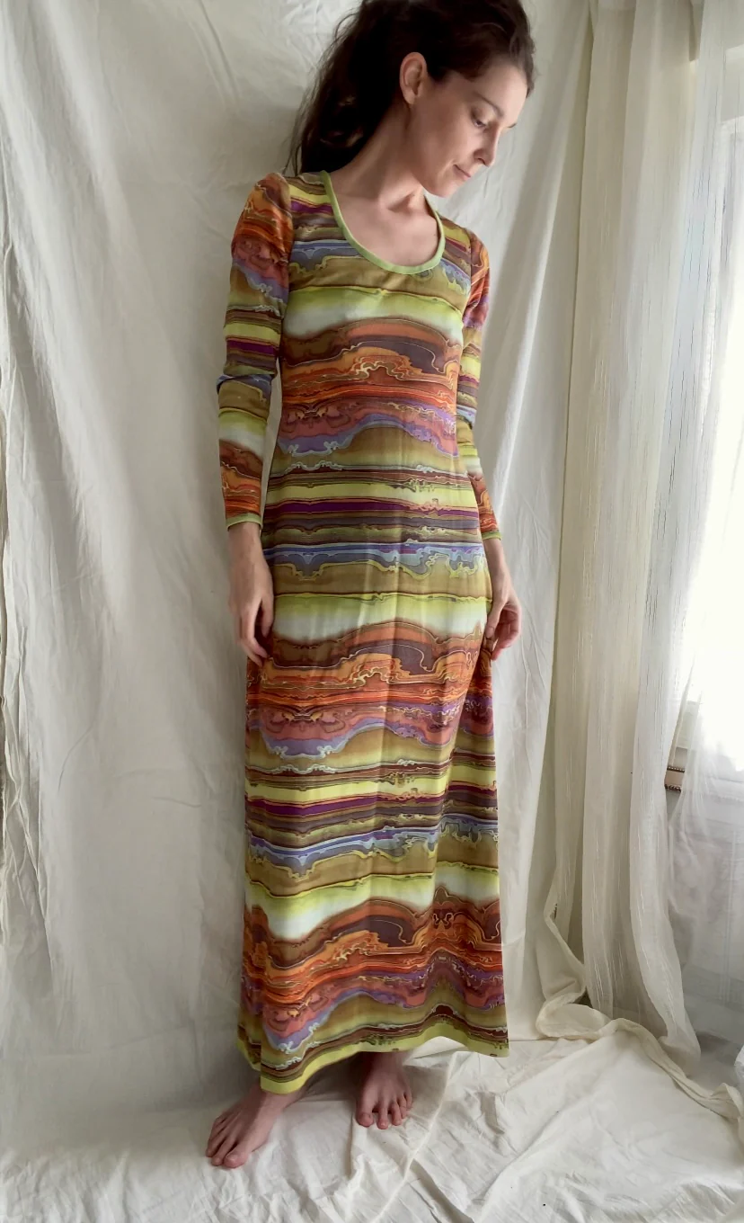60s/70s Groovy Retro Long Sleeve Maxi Dress By Ayres Unlimited - Image 3