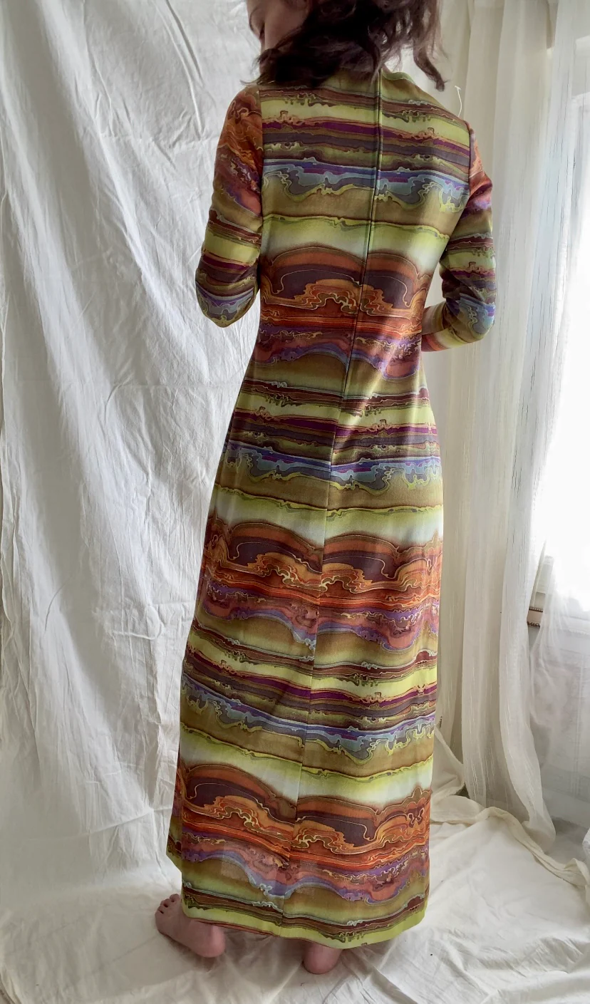 60s/70s Groovy Retro Long Sleeve Maxi Dress By Ayres Unlimited - Image 4