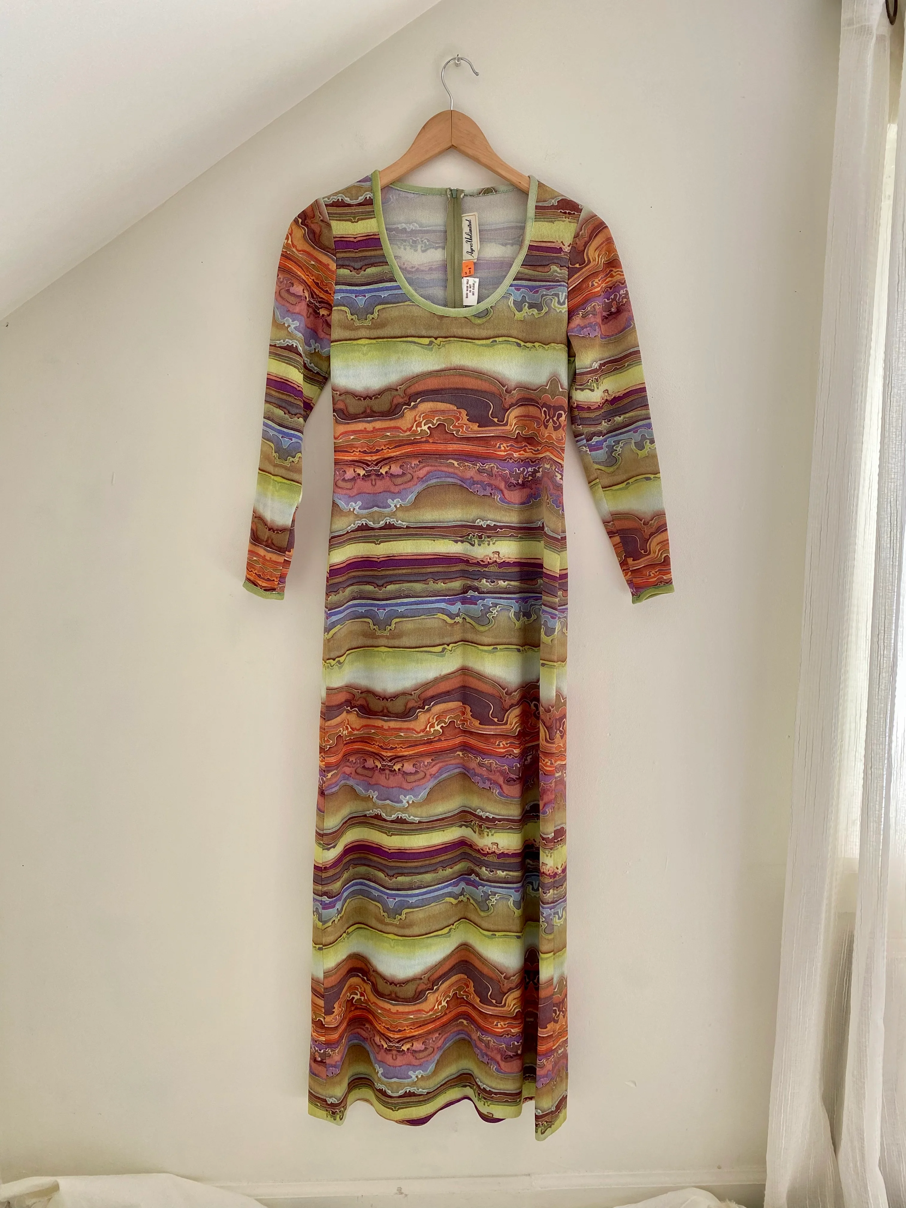 60s/70s Groovy Retro Long Sleeve Maxi Dress By Ayres Unlimited - Image 8