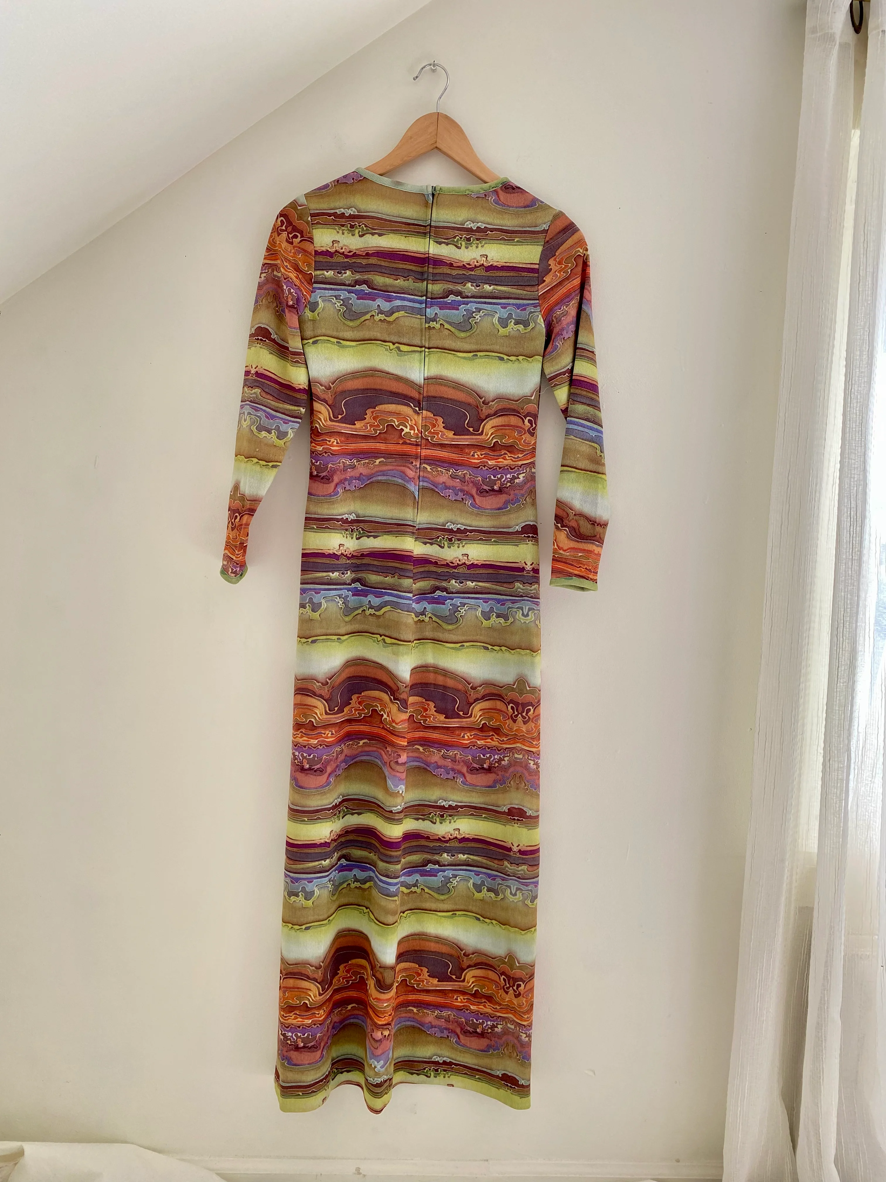 60s/70s Groovy Retro Long Sleeve Maxi Dress By Ayres Unlimited - Image 9