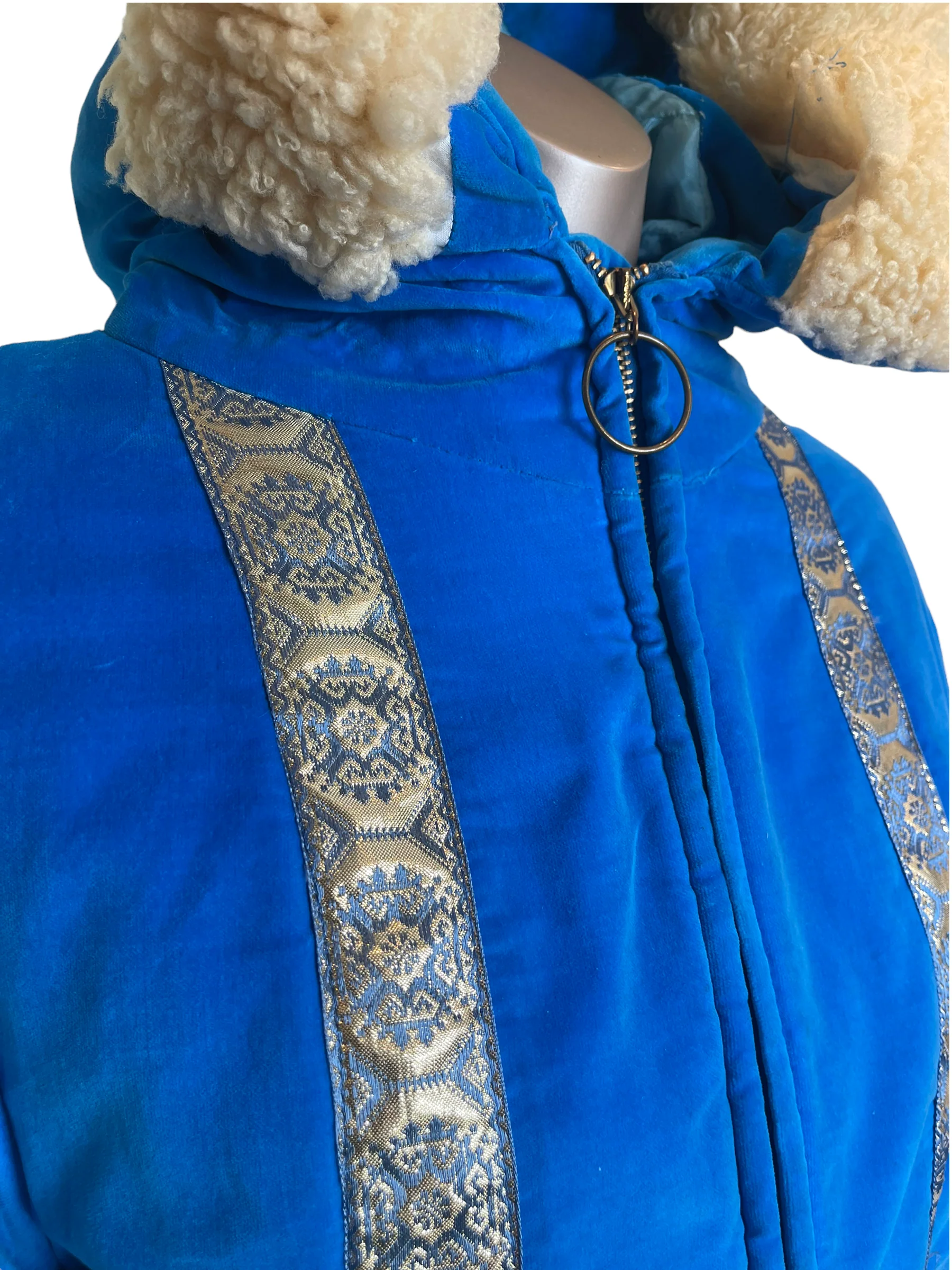 60s/70s Groovy Velvet Coat With Gold Trim And Talon Zipper - Image 4