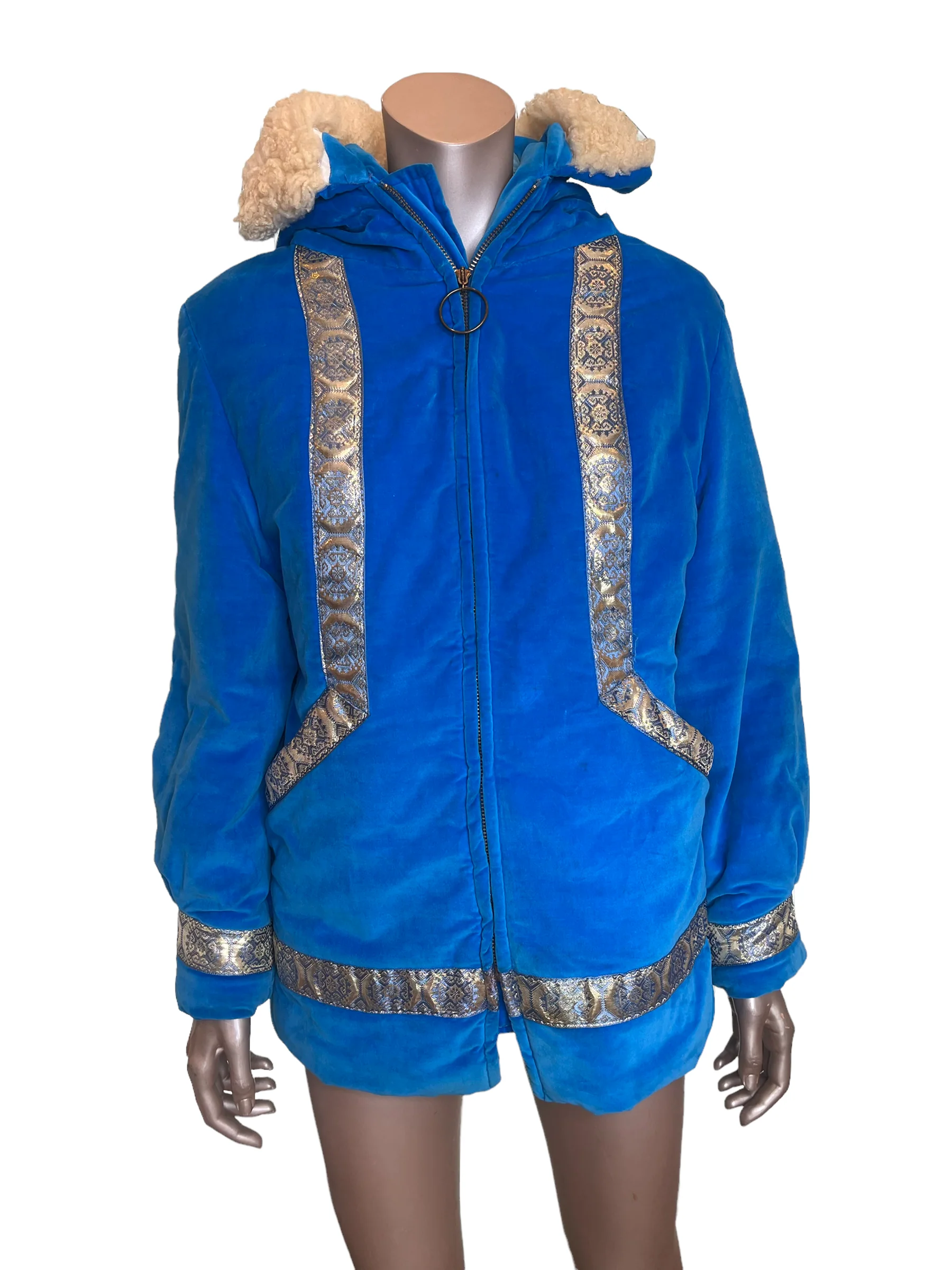 60s/70s Groovy Velvet Coat With Gold Trim And Talon Zipper - Image 5